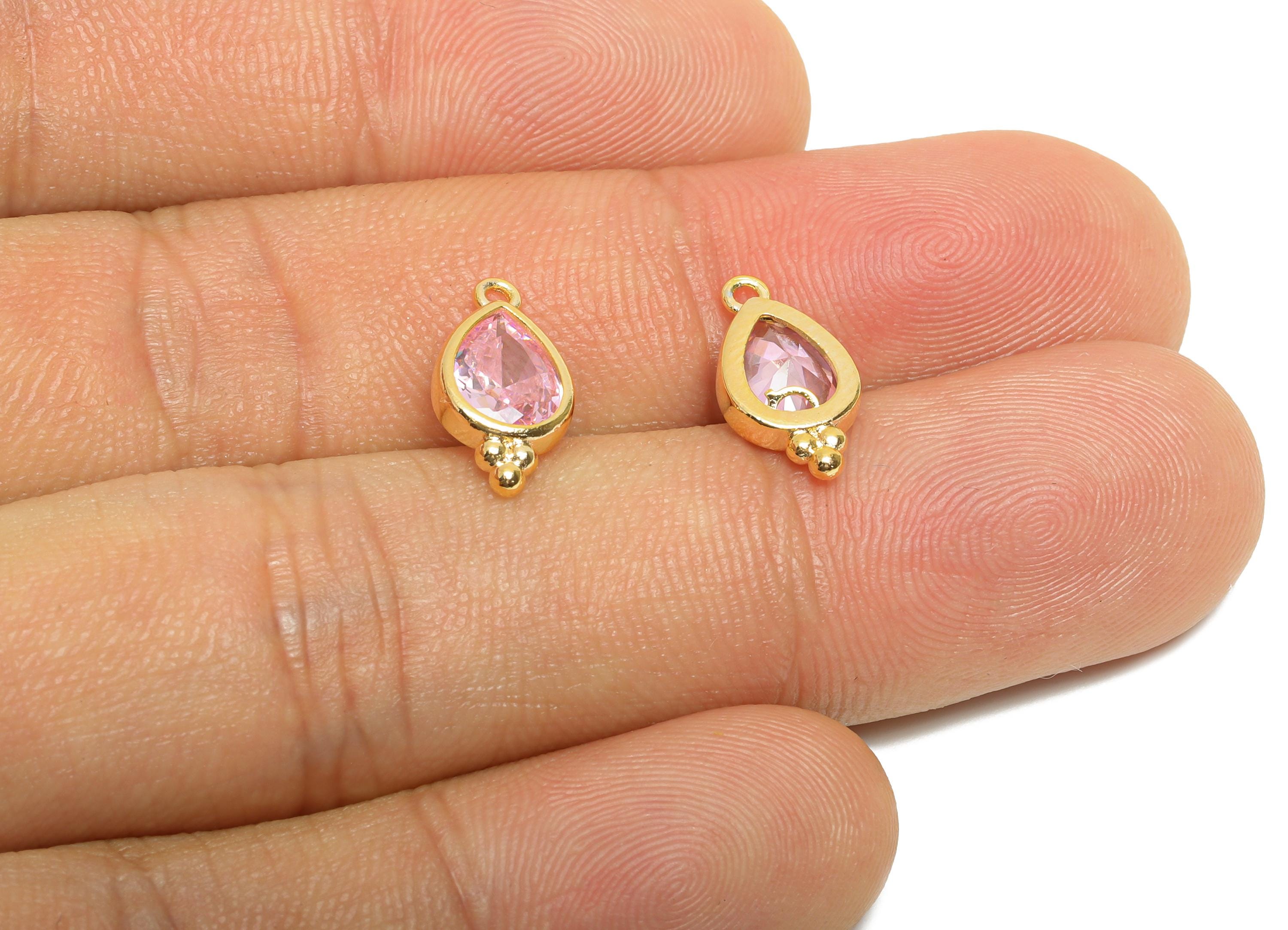 Brass Teardrop Zircon Charm - Dainty Pink Faceted Zircon Necklace Pendant - DIY Jewelry Making - 18K Real Gold Plated - 14x7x3mm - RGP11058 - DOMEDBAZAAR