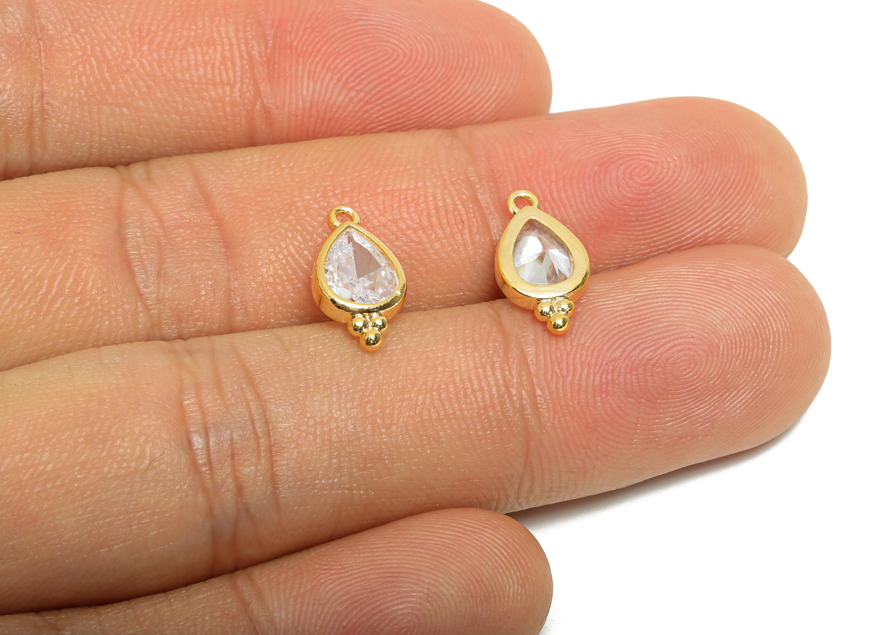 Brass Teardrop Zircon Charm - Sparkling Faceted Zircon Pendant for Necklace - For Craft Making - 18K Real Gold Plated - 14x7x3mm - RGP11059 - DOMEDBAZAAR