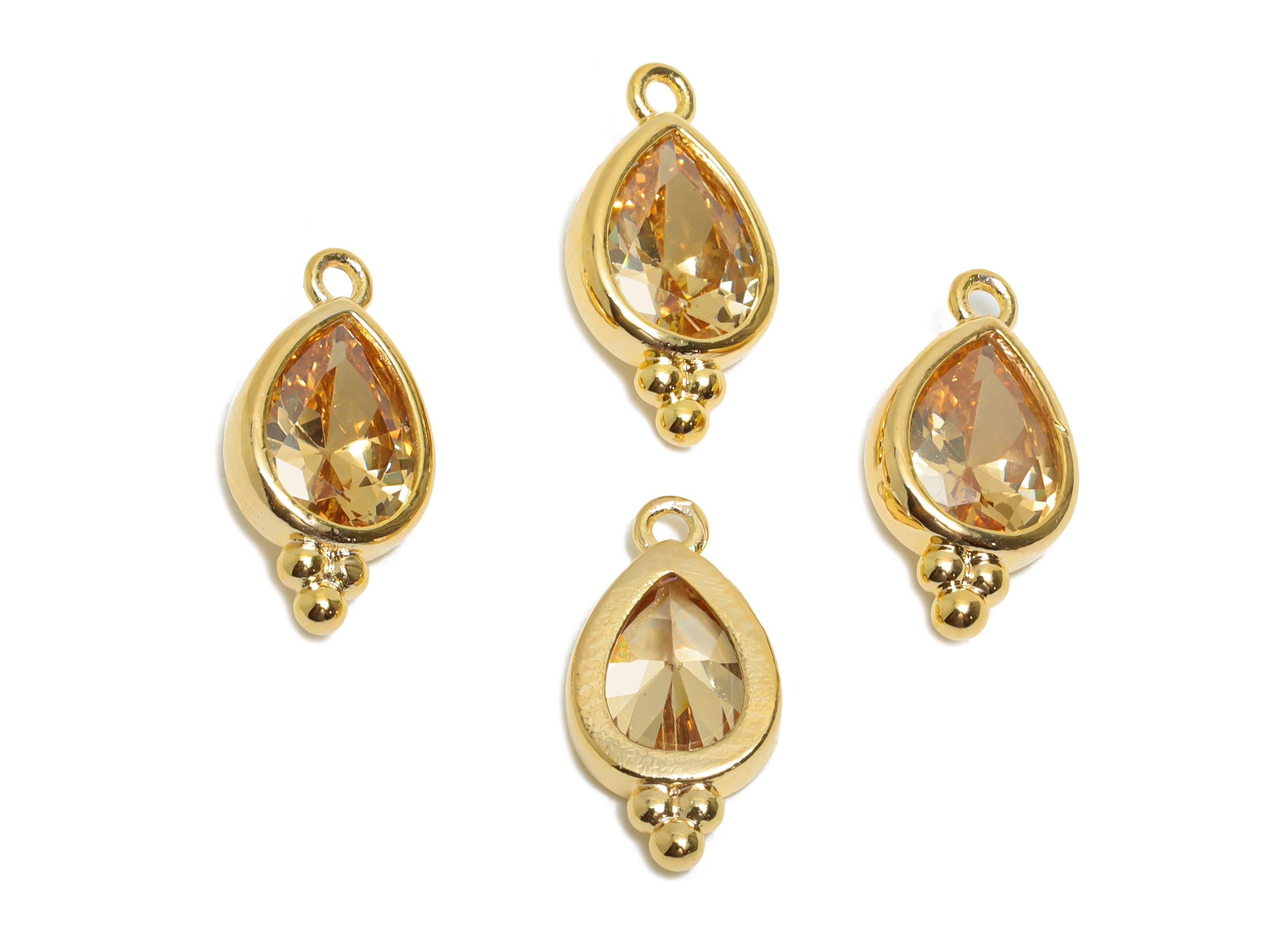Brass Teardrop Zircon Charm - Dainty Faceted Zircon Necklace Pendant - DIY Jewelry Supplies - 18K Real Gold Plated - 14x7x3mm - RGP11062 - DOMEDBAZAAR