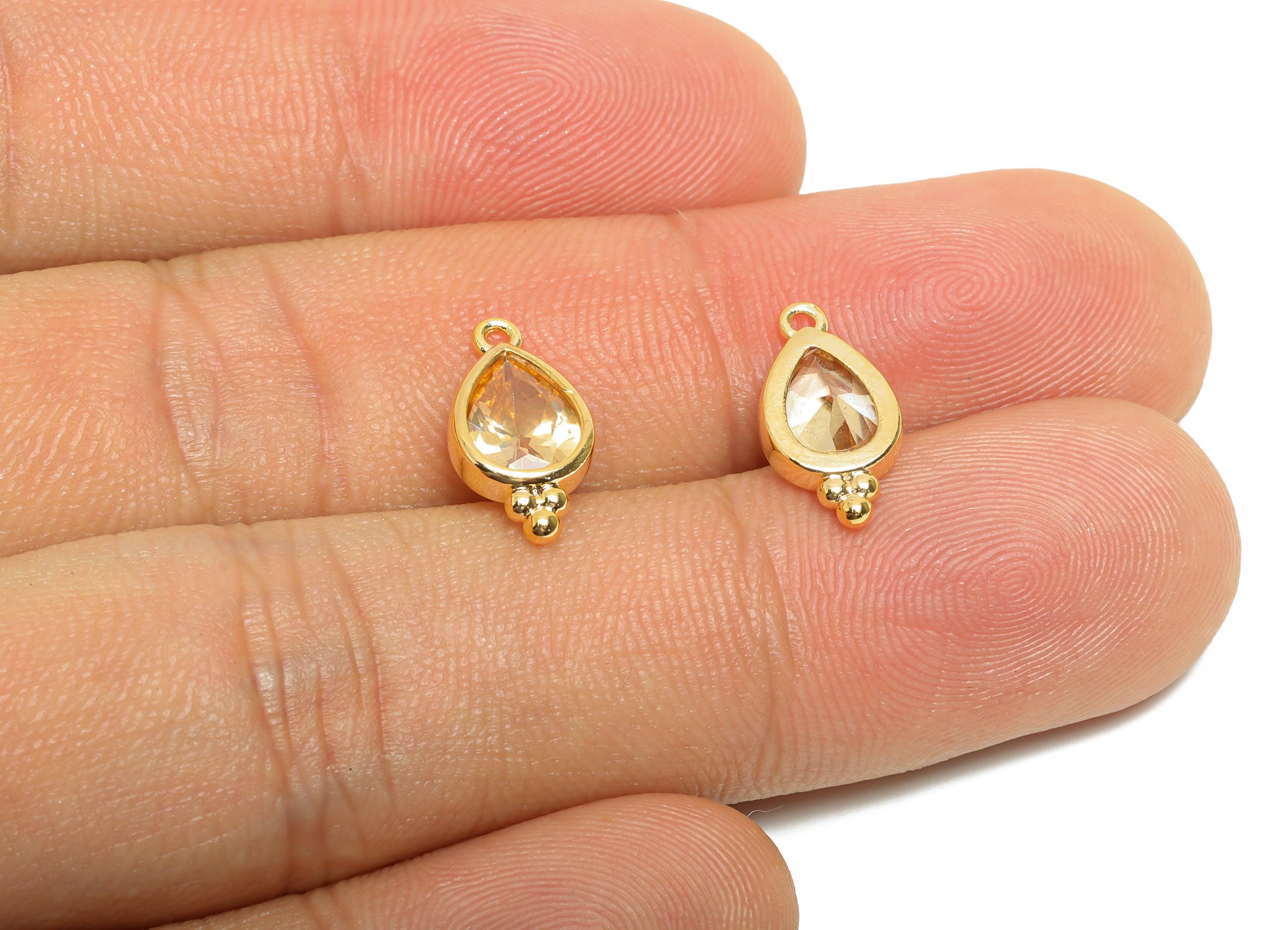 Brass Teardrop Zircon Charm - Dainty Faceted Zircon Necklace Pendant - DIY Jewelry Supplies - 18K Real Gold Plated - 14x7x3mm - RGP11062 - DOMEDBAZAAR