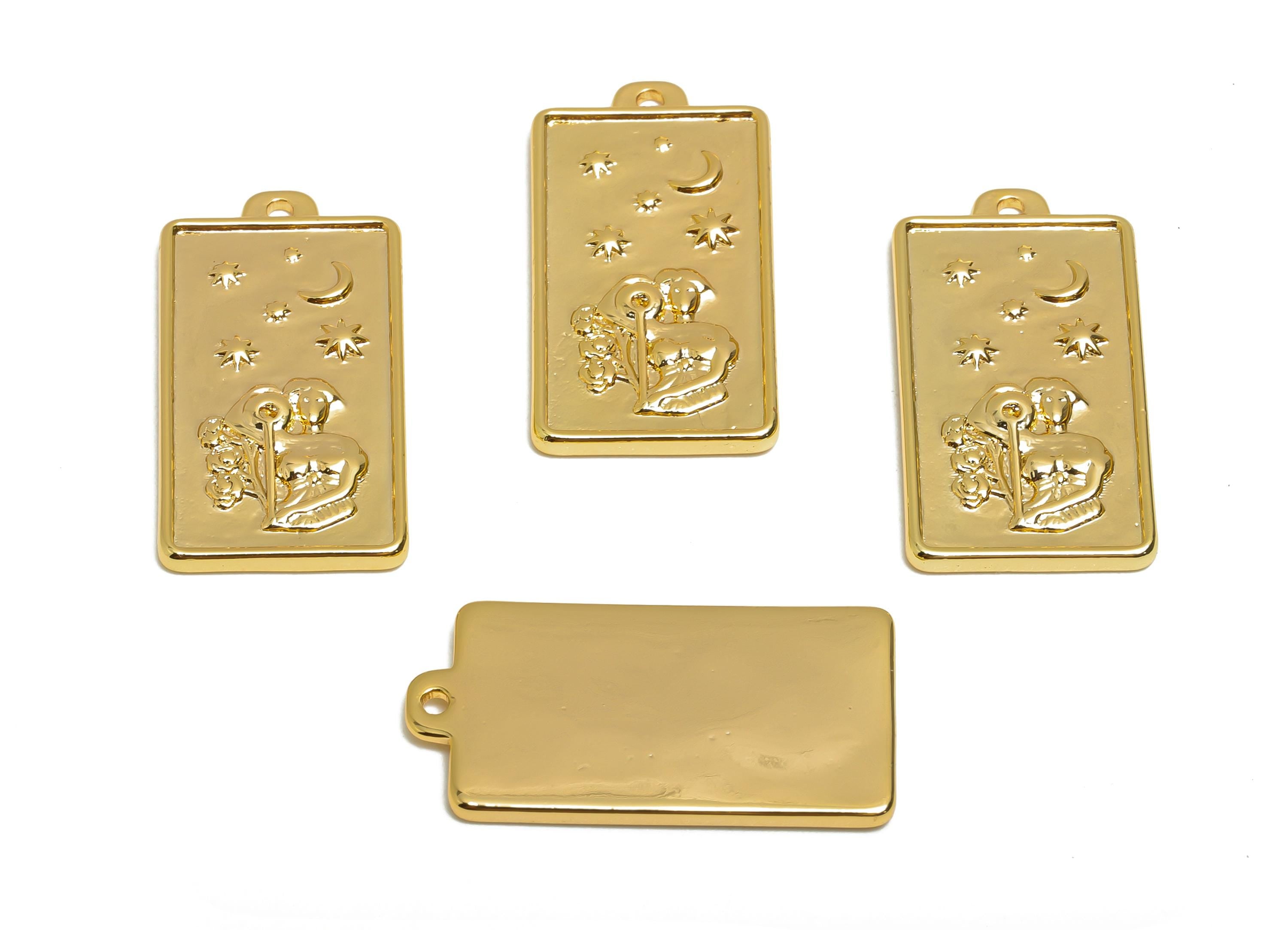 Aquarius Zodiac Rectangle Charm - Gold Brass Horoscopes Necklace Pendant - Astrology Good Lucky Charm - 18K Gold Plated - 24x12x1mm-RGP11038 - DOMEDBAZAAR