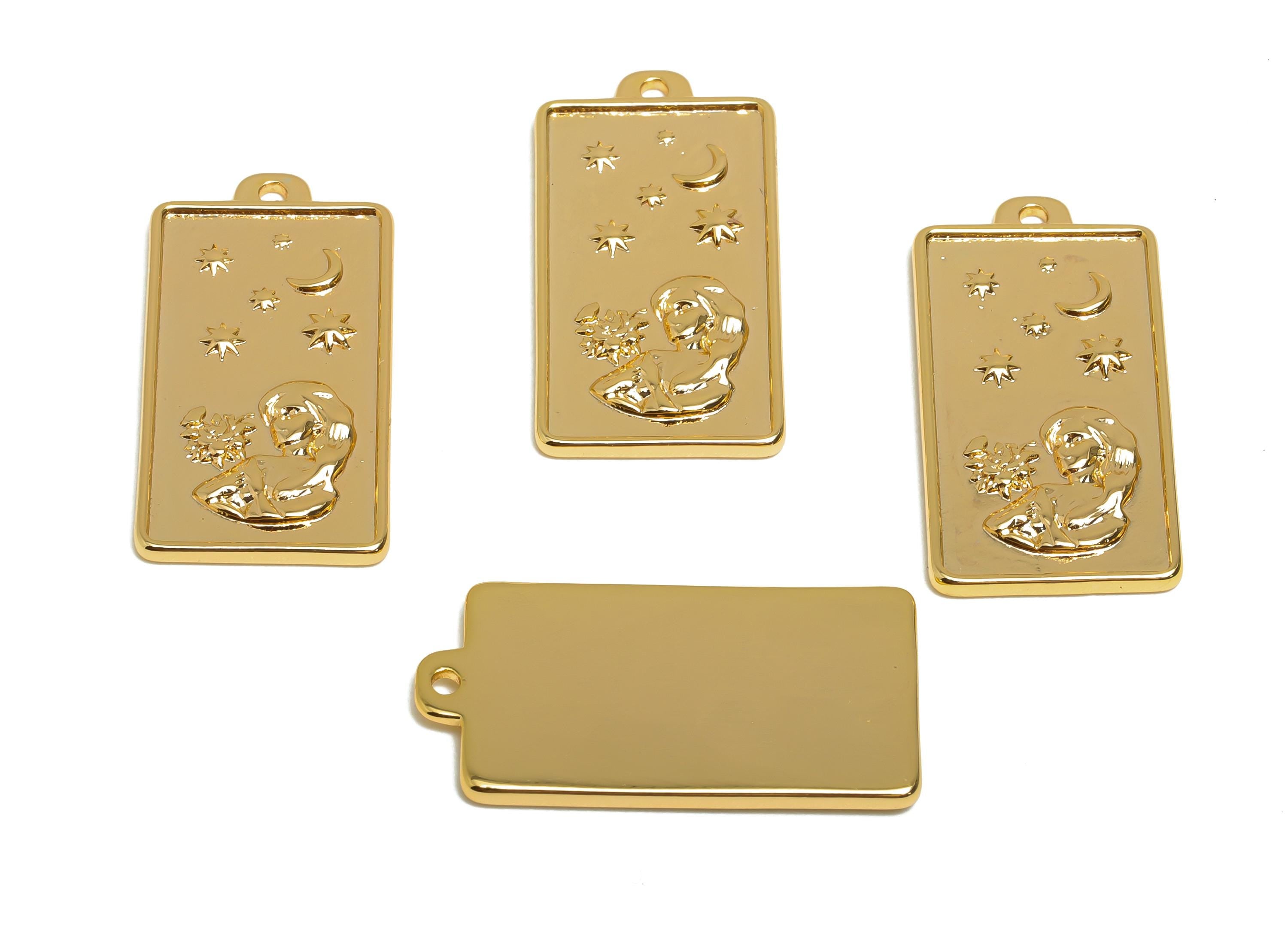 Virgo Zodiac Rectangle Charm - Gold Brass Horoscopes Necklace Pendant - Astrology Good Lucky Charm - 18K Gold Plated - 24x12x1mm - RGP11042 - DOMEDBAZAAR