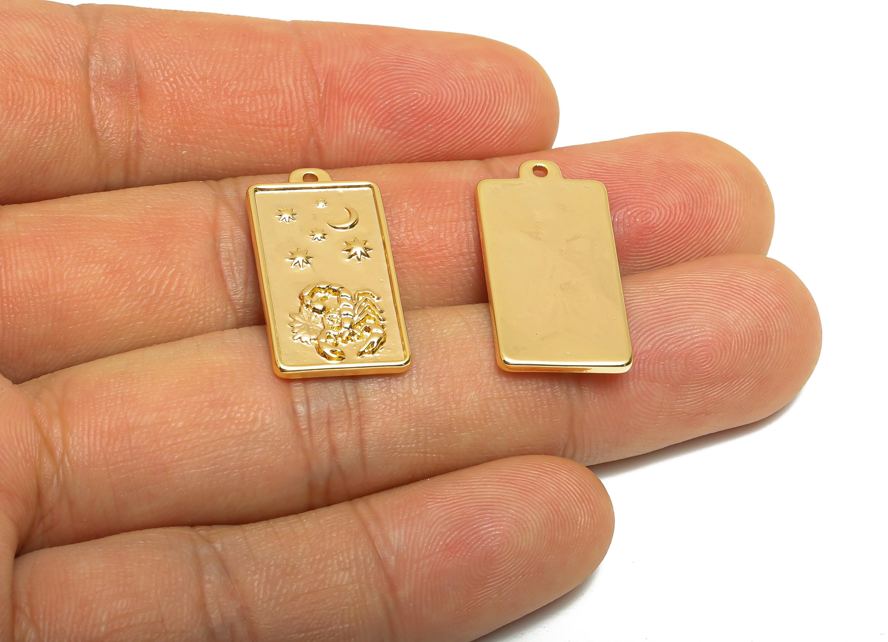 Scorpio Zodiac Rectangle Charm - Gold Brass Horoscopes Necklace Pendant - Astrology Good Lucky Charm - 18K Gold Plated - 24x12x1mm -RGP11043 - DOMEDBAZAAR