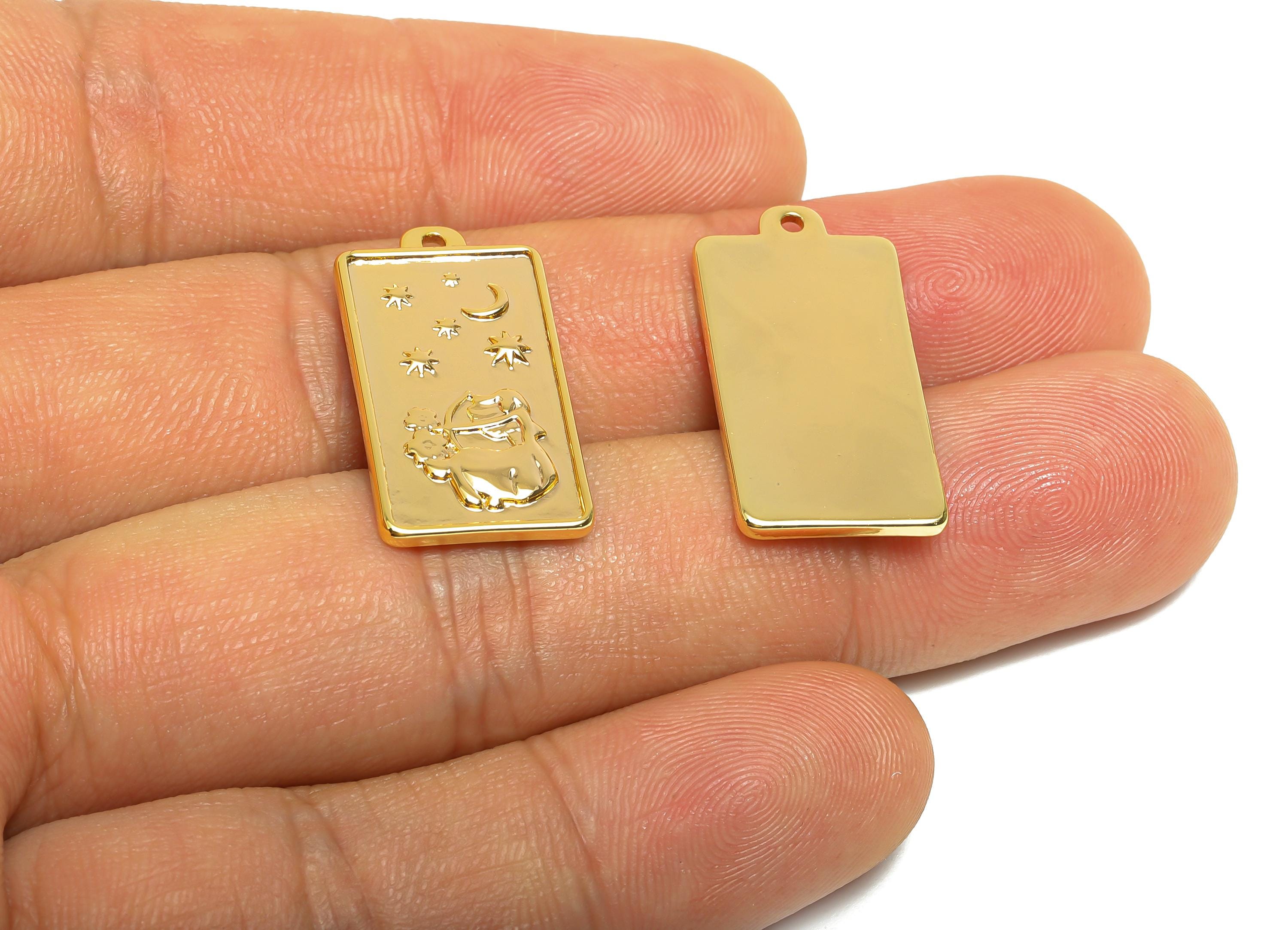 Sagittarius Zodiac Rectangle Charm - Gold Brass Horoscopes Necklace Pendant - Astrology Good Lucky Charm -18K Gold Plated-24x12x1mm-RGP11048 - DOMEDBAZAAR