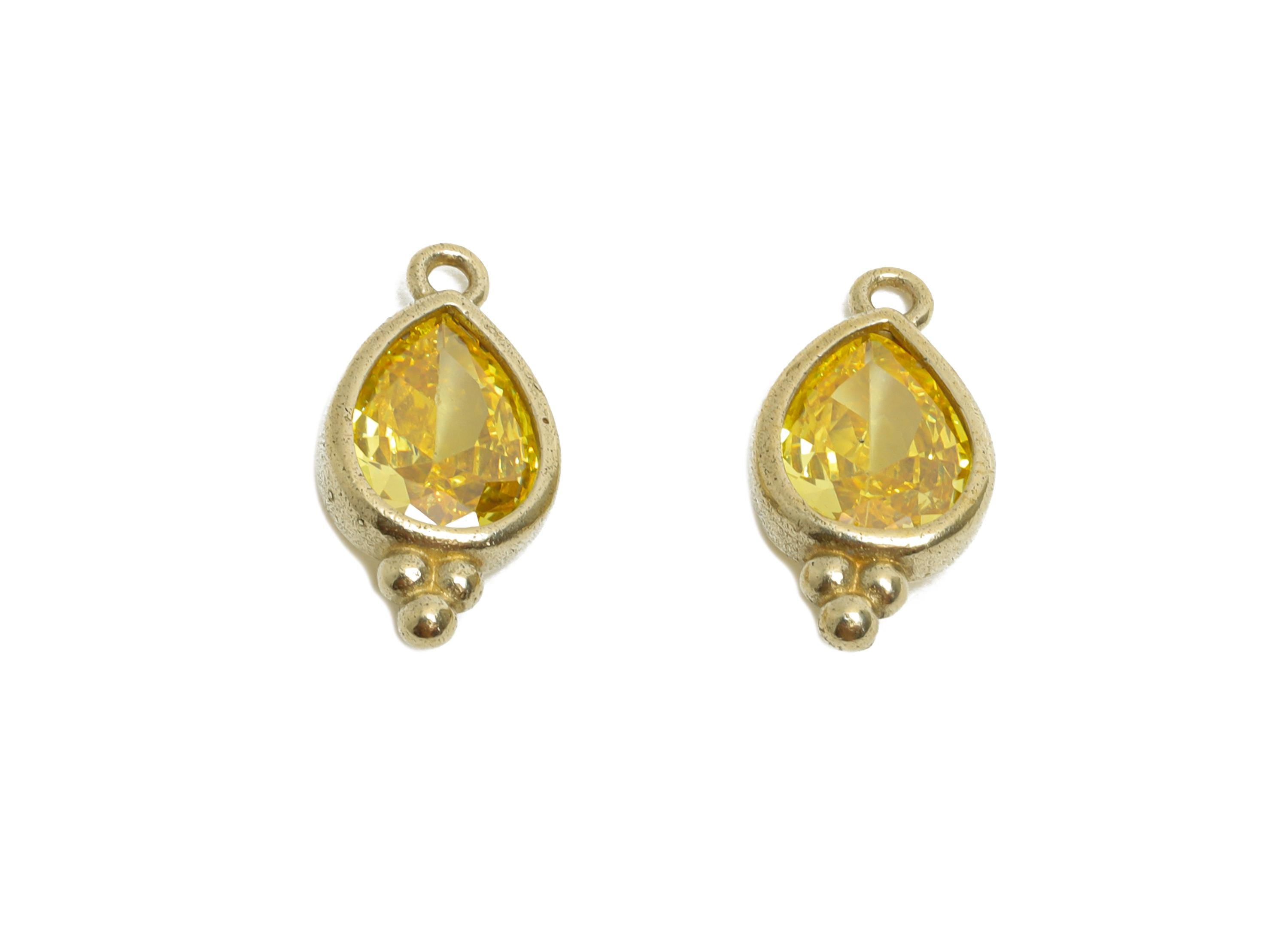 Sparkling Teardrop Zircon Charm - Dainty Raw Brass Necklace Pendant - Elegant Jewelry Finding - Jewelry Making Supplies - 14x7x3mm - PP11430 - DOMEDBAZAAR