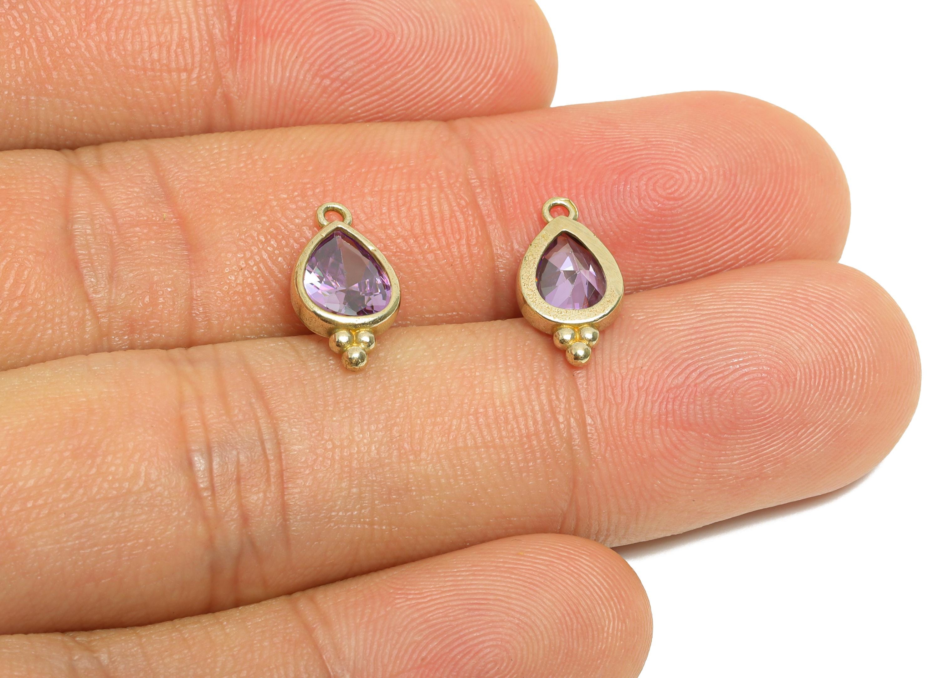 Sparkling Teardrop Zircon Charm - Dainty Raw Brass Necklace Pendant - Elegant Jewelry Findings - Jewelry Making DIY - 14x7x3mm - PP11431 - DOMEDBAZAAR