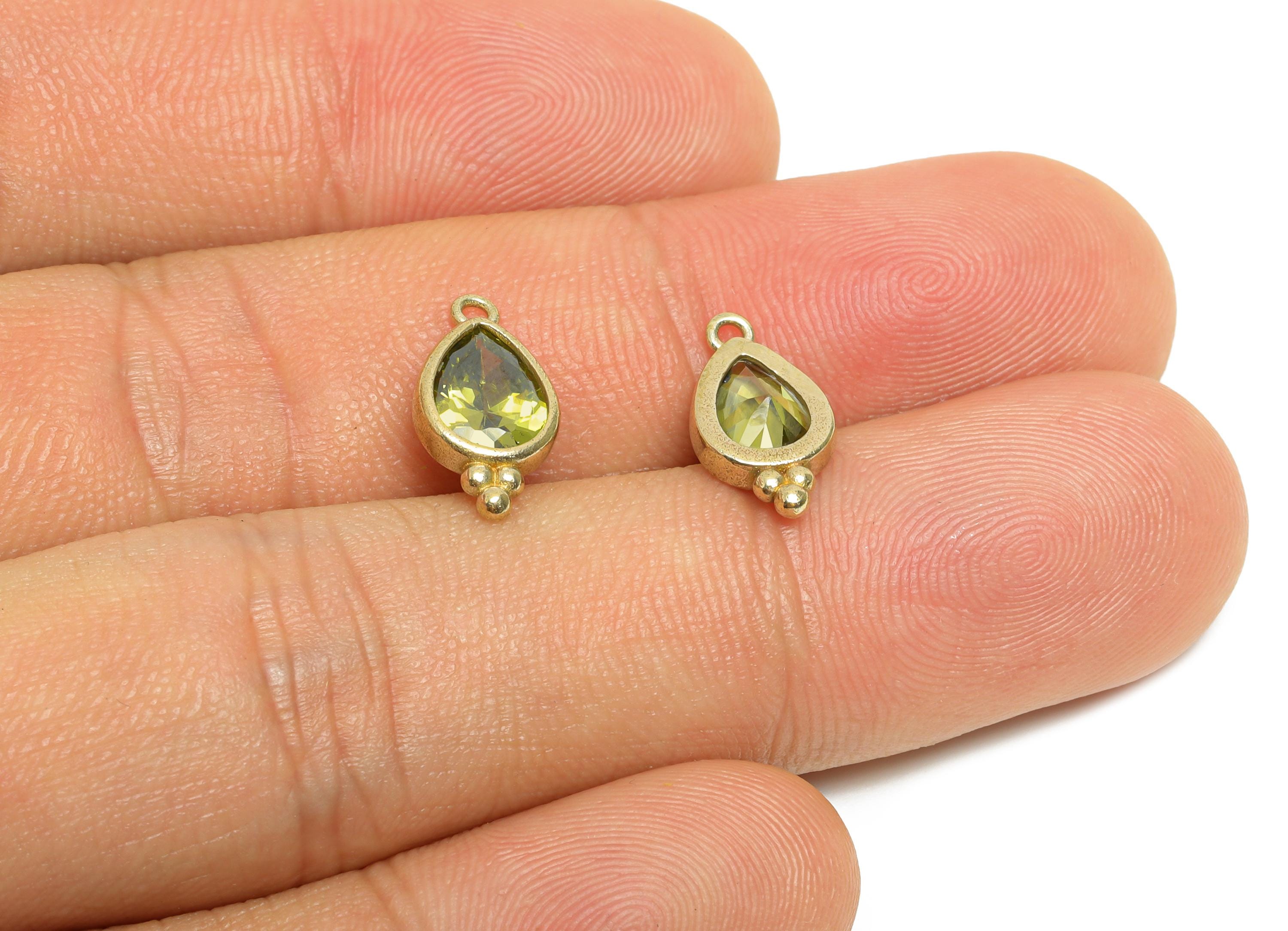 Raw Brass Teardrop Zircon Charm - Dainty Faceted Zircon Necklace Pendant - DIY Jewelry Supplies - Crafting Making - 14x7x3mm - PP11434 - DOMEDBAZAAR