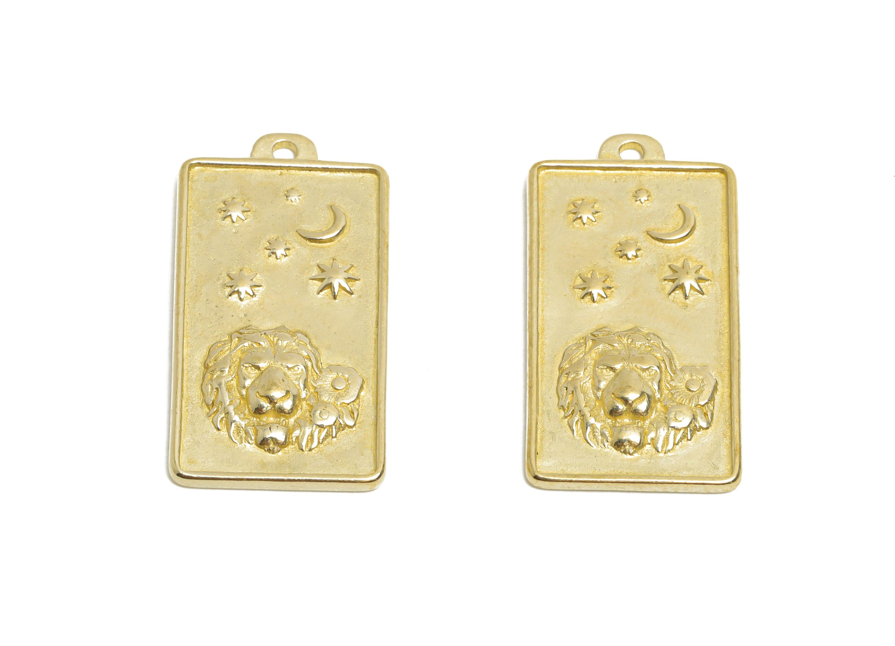 Leo Zodiac Rectangle Charm - Raw Brass Horoscopes Necklace Pendant - Astrology Good Lucky Charm - Jewelry Making - 24x12x1mm - PP11411 - DOMEDBAZAAR