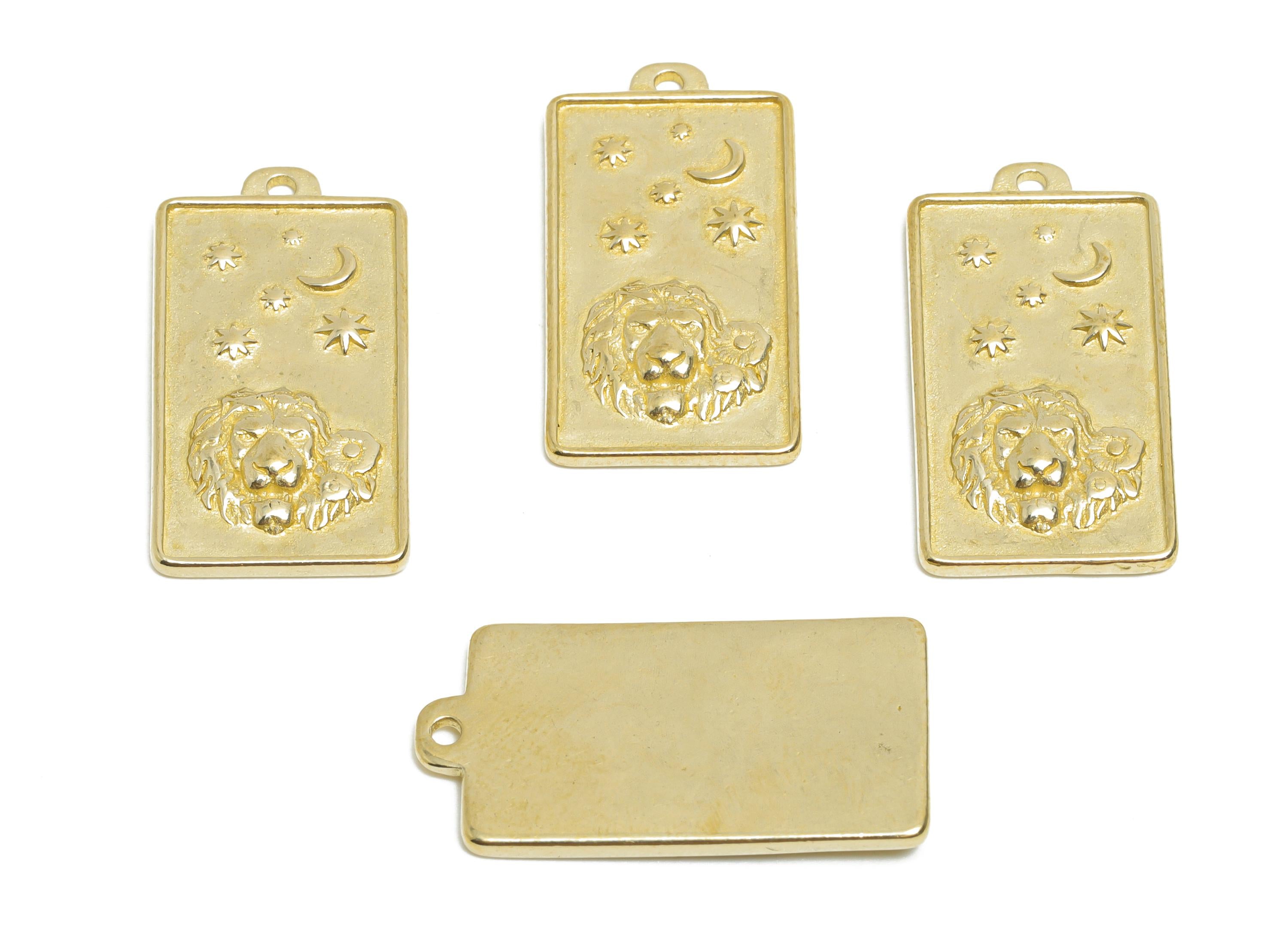 Leo Zodiac Rectangle Charm - Raw Brass Horoscopes Necklace Pendant - Astrology Good Lucky Charm - Jewelry Making - 24x12x1mm - PP11411 - DOMEDBAZAAR