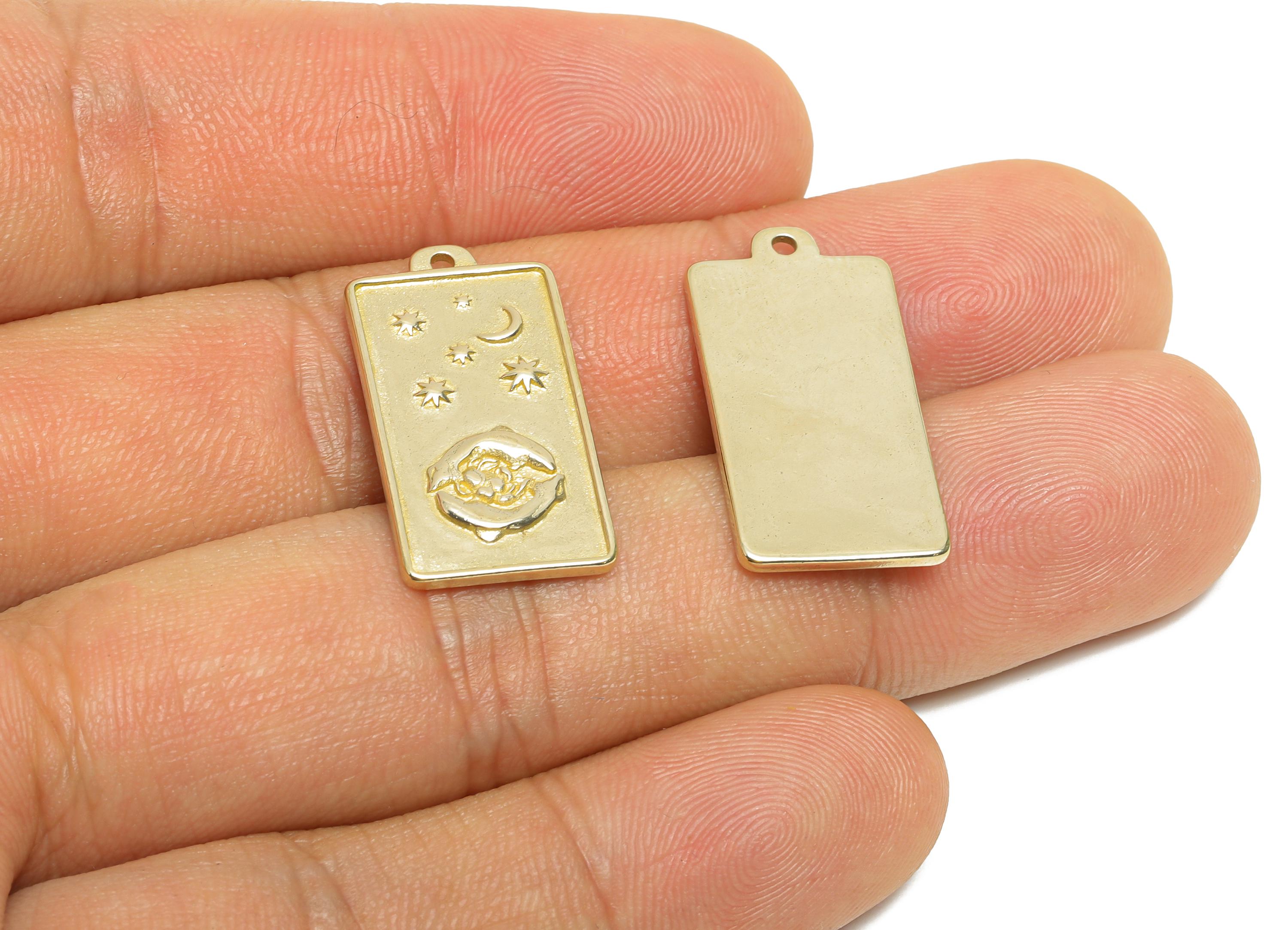 Pisces Zodiac Rectangle Charm - Raw Brass Horoscopes Necklace Pendant - Astrology Good Lucky Charm - Jewelry Making - 24x12x1mm - PP11412 - DOMEDBAZAAR