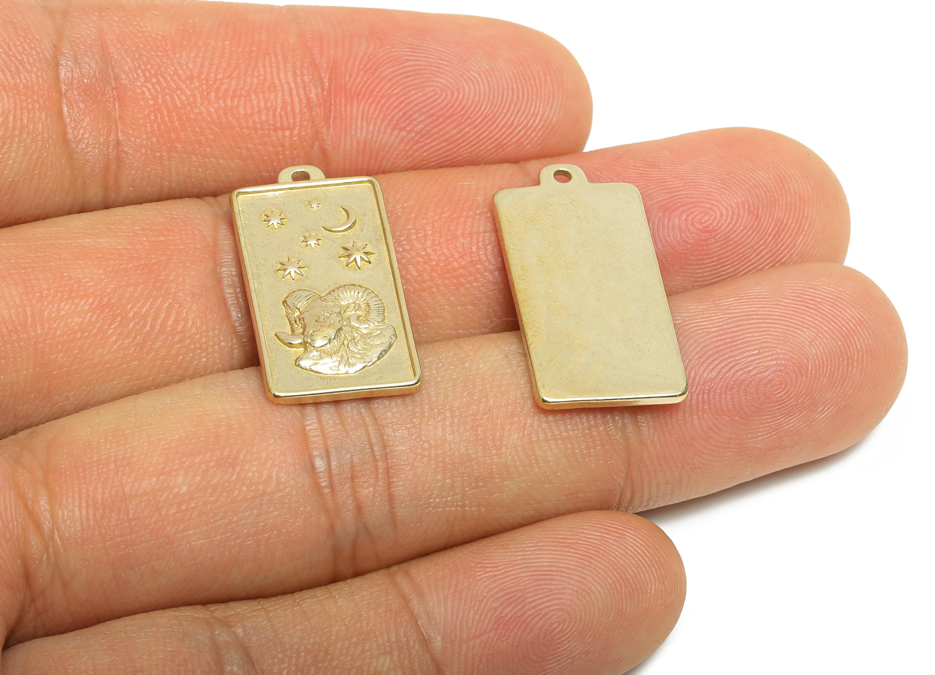 Aries Zodiac Rectangle Charm - Raw Brass Horoscopes Necklace Pendant - Astrology Good Lucky Charm - Jewelry Making - 24x12x1mm - PP11416 - DOMEDBAZAAR