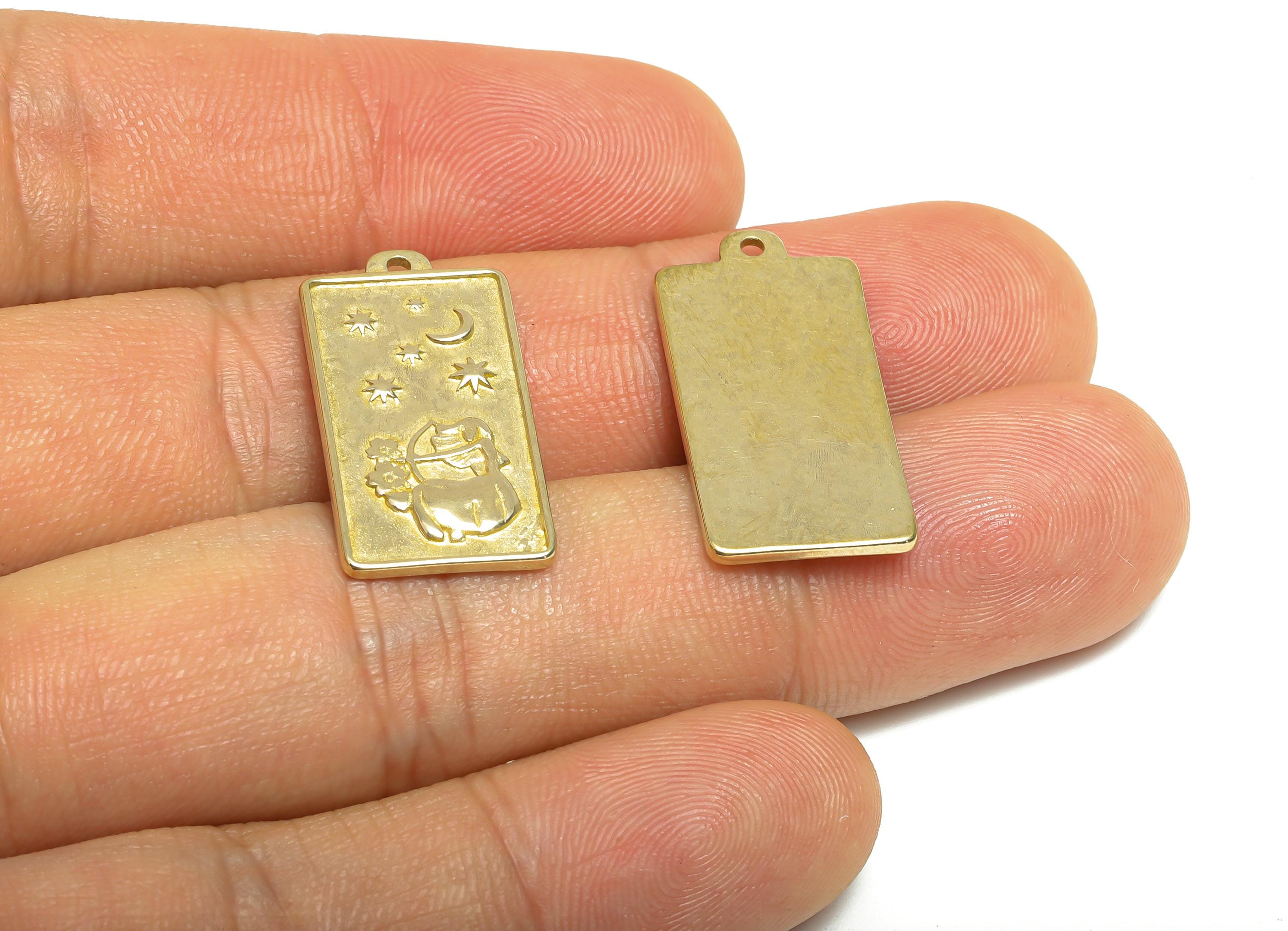 Sagittarius Zodiac Rectangle Charm - Raw Brass Horoscopes Necklace Pendant - Astrology Good Lucky Charm - Jewelry Making -24x12x1mm- PP11420 - DOMEDBAZAAR