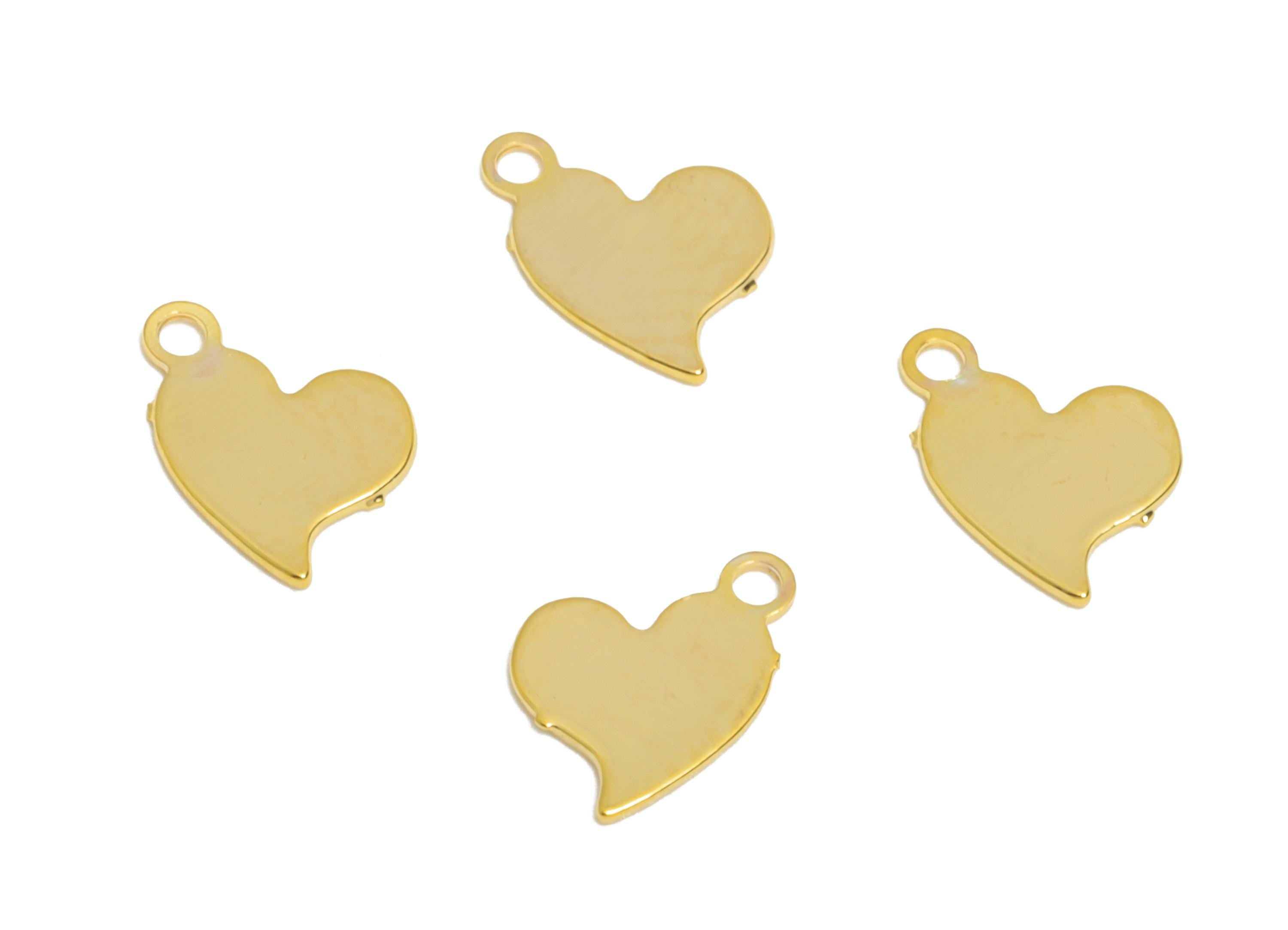 Gold Brass Heart Tag - Extender Chain Ends - Bracelet Chain Ends Tags - Necklace End Tags - 18K Real Gold Plated - 6.5x4.7x0.3mm - RGP11050 - DOMEDBAZAAR
