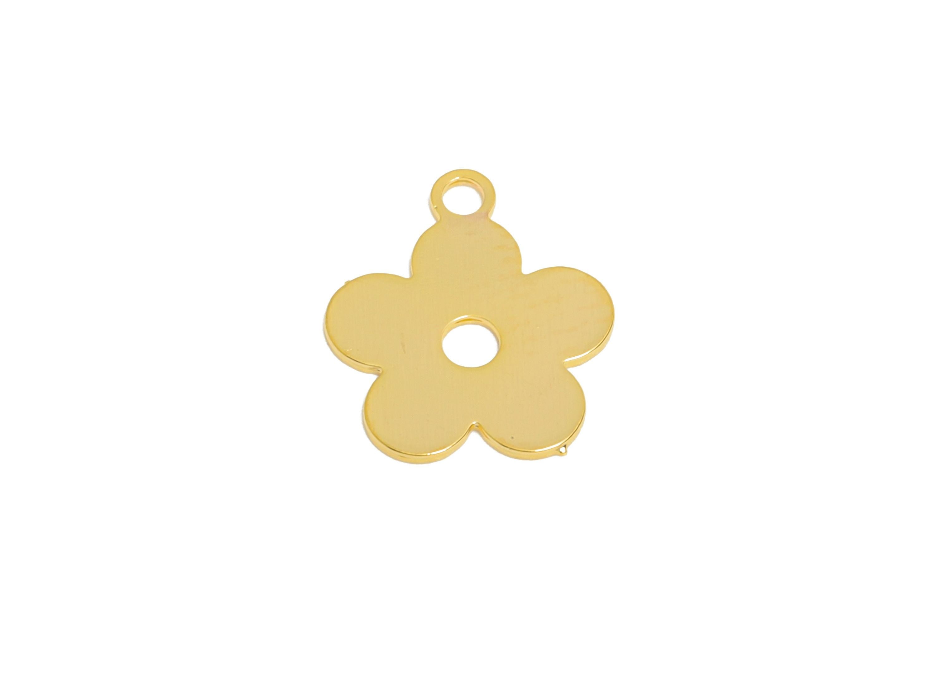 Gold Brass Flower Tag - Extender Chain Ends - Bracelet Chain Ends Tags - Necklace End Tags - 18K Gold Plated - 8.7x7.5x0.3mm - RGP11053 - DOMEDBAZAAR
