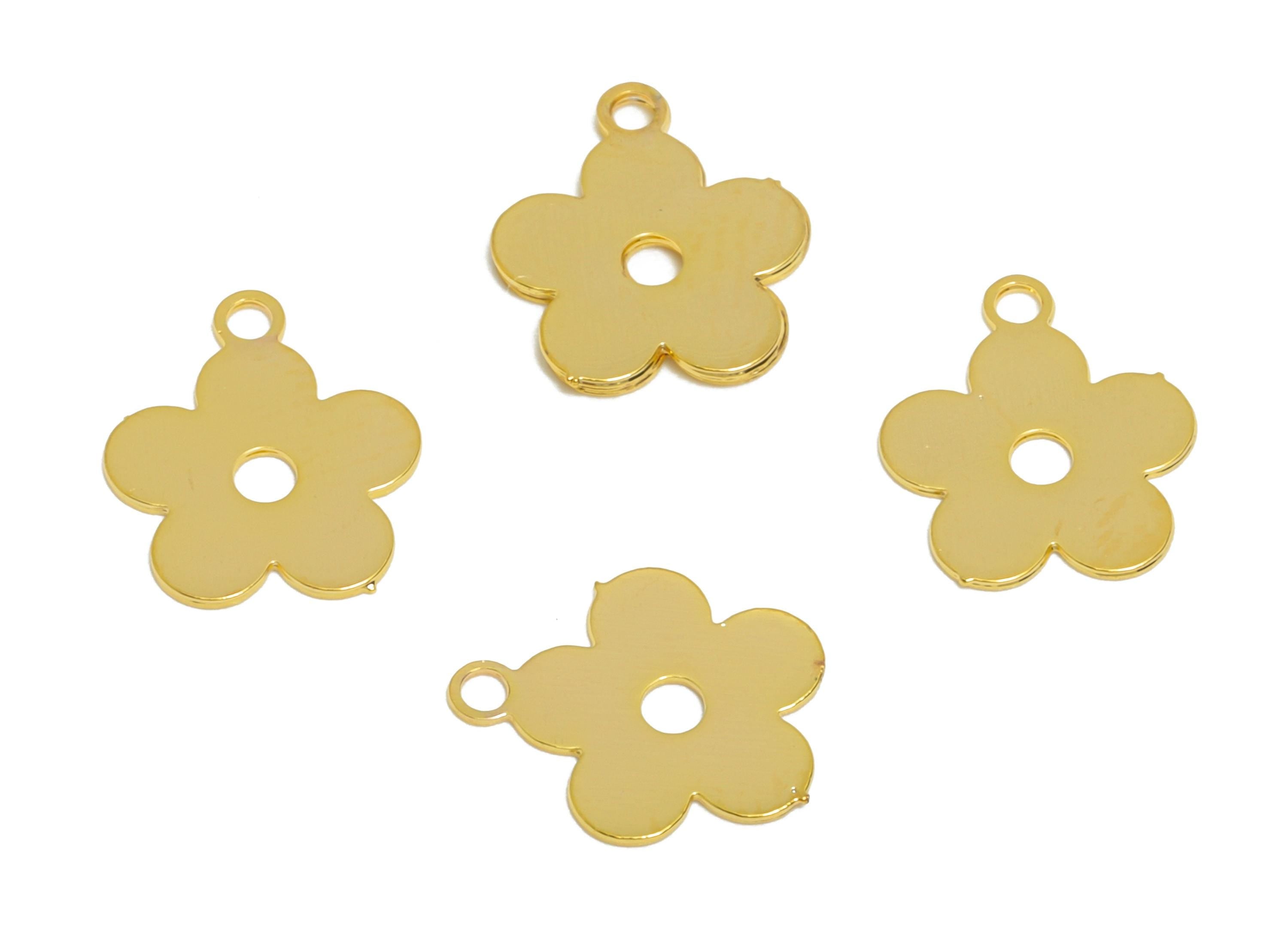 Gold Brass Flower Tag - Extender Chain Ends - Bracelet Chain Ends Tags - Necklace End Tags - 18K Gold Plated - 8.7x7.5x0.3mm - RGP11053 - DOMEDBAZAAR
