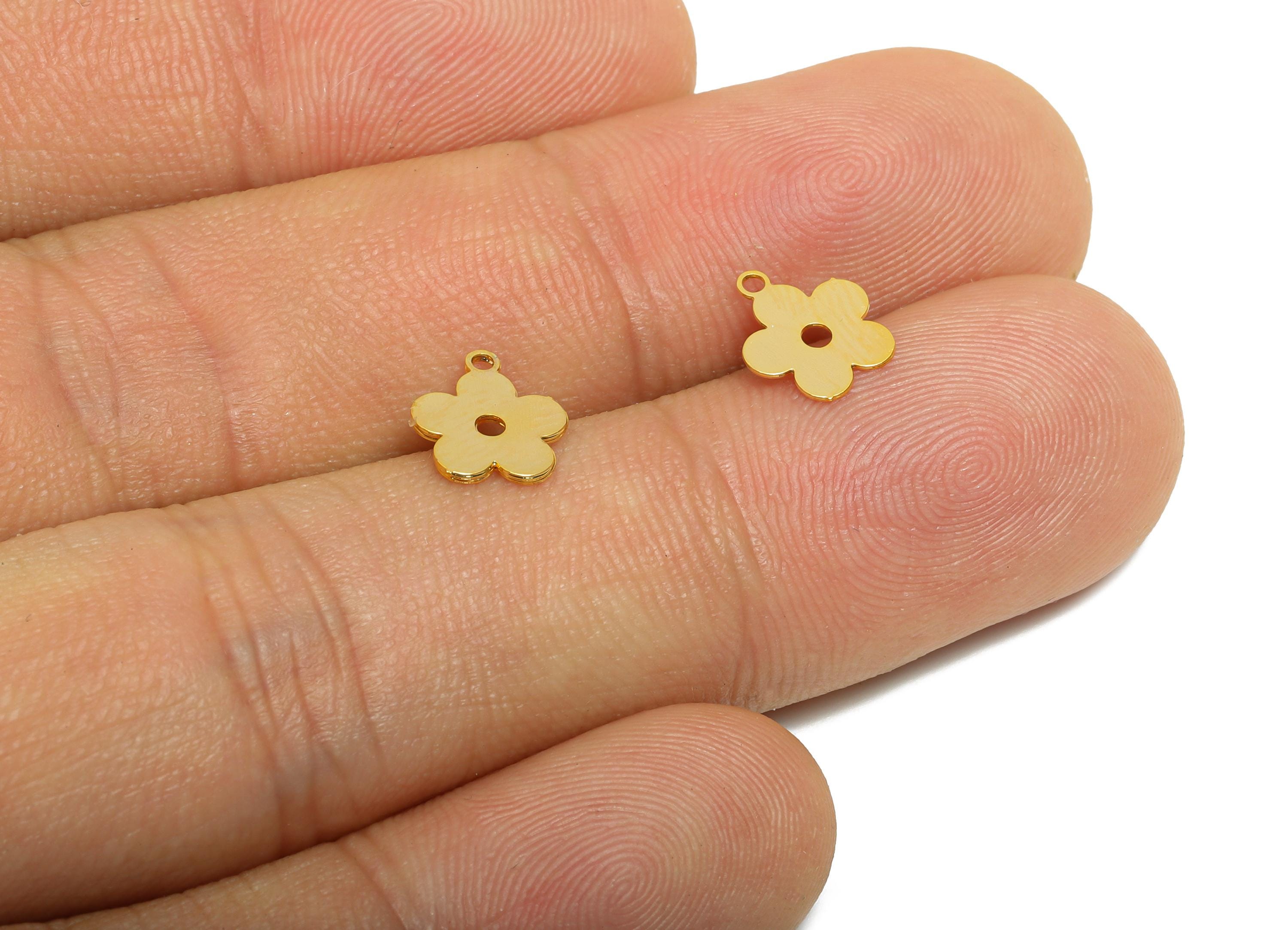 Gold Brass Flower Tag - Extender Chain Ends - Bracelet Chain Ends Tags - Necklace End Tags - 18K Gold Plated - 8.7x7.5x0.3mm - RGP11053 - DOMEDBAZAAR