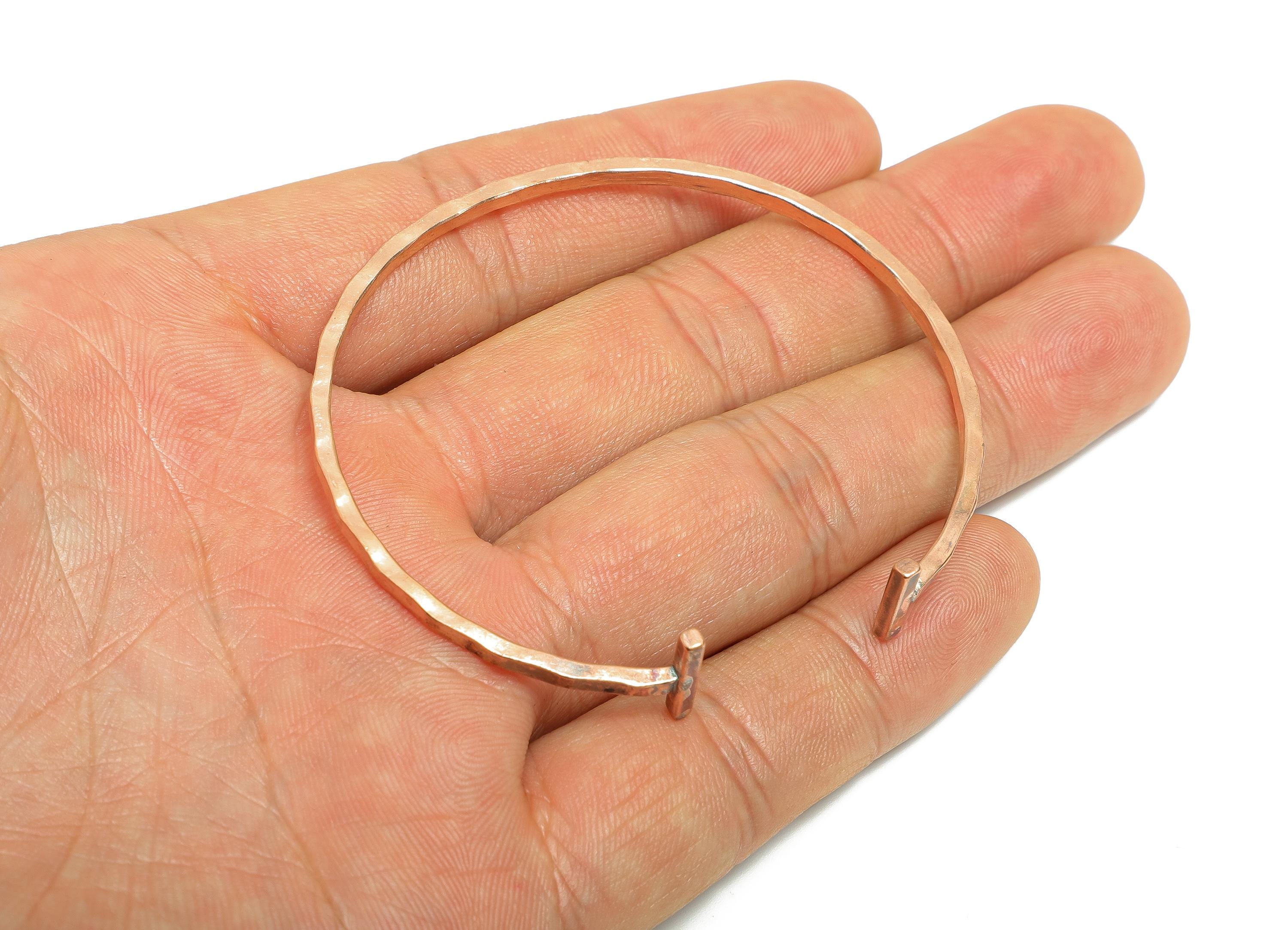 Red Copper Hammered Cuff Bangle - Adjustable Wire Cuff Jewelry - Textured Open Wire Bangle - Handmade Jewelry - 64x54.9x2.3mm - PP11441 - DOMEDBAZAAR