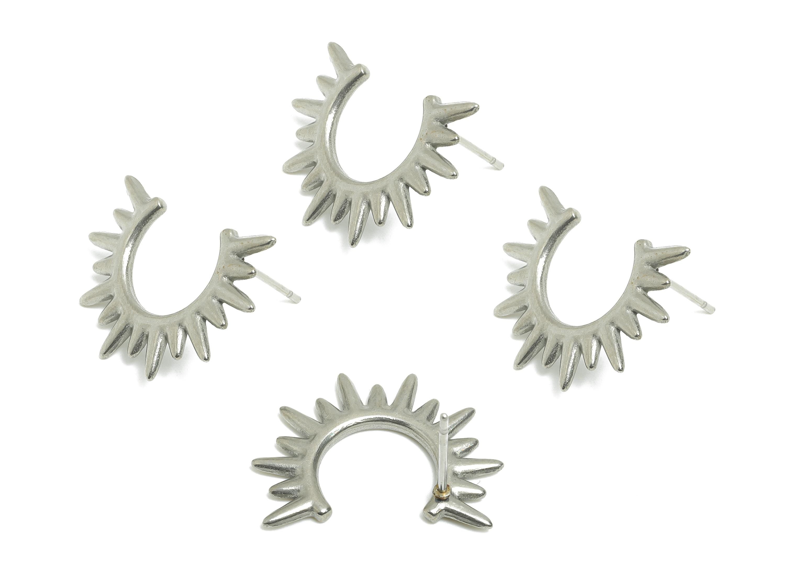 Steel Spiked Stud Earring - Steel Open Hoop Punk Style Earring Post - Bold Statement Earring - Rocker Style Earring Stud - 23x23x1mm -SS2711 - DOMEDBAZAAR