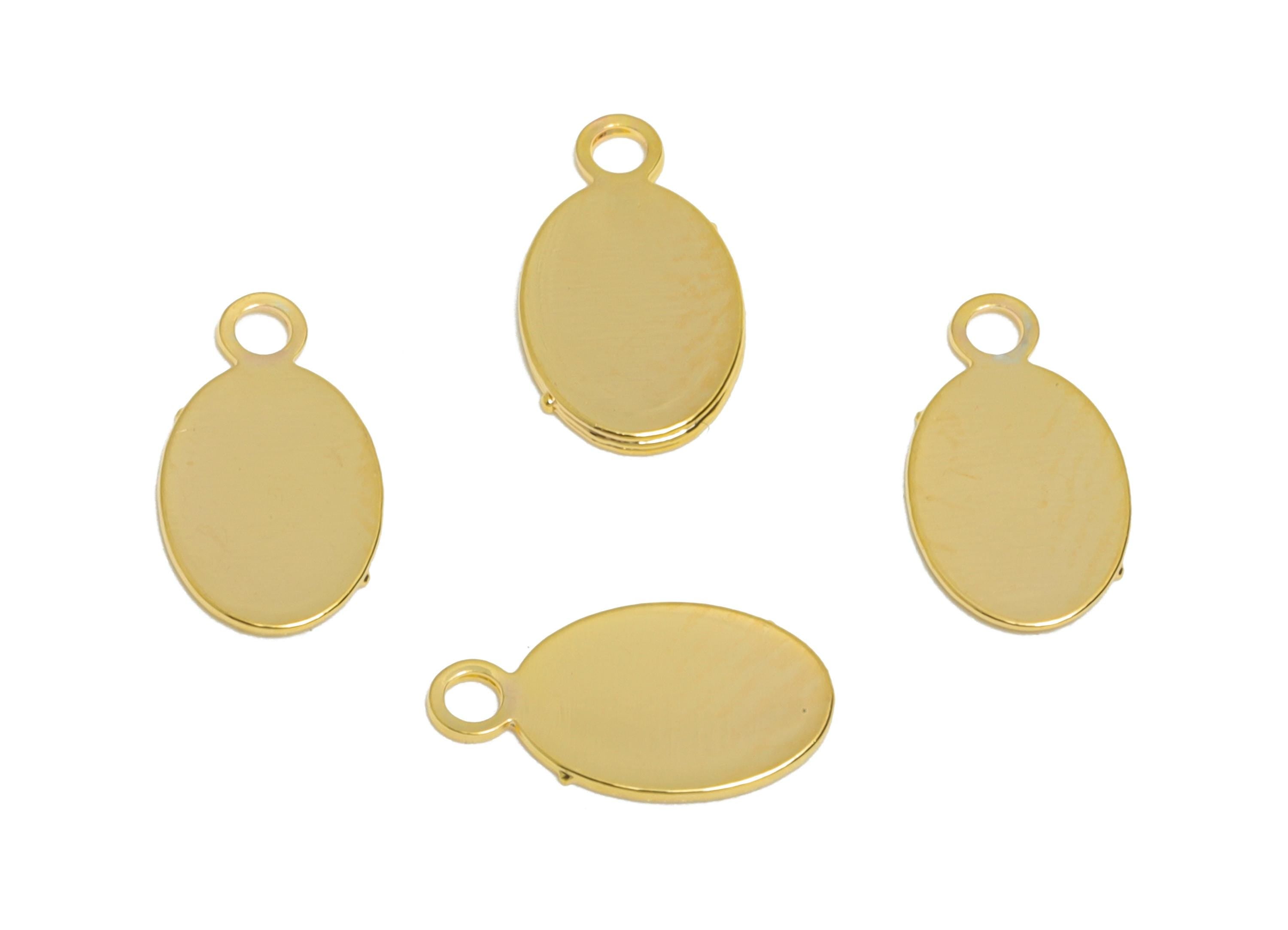 Gold Brass Oval Tag - Extender Chain Ends - Bracelet Chain Ends Tags - Necklace End Tags - 18K Gold Plated - 8.7x4.85x0.3mm - RGP11054 - DOMEDBAZAAR