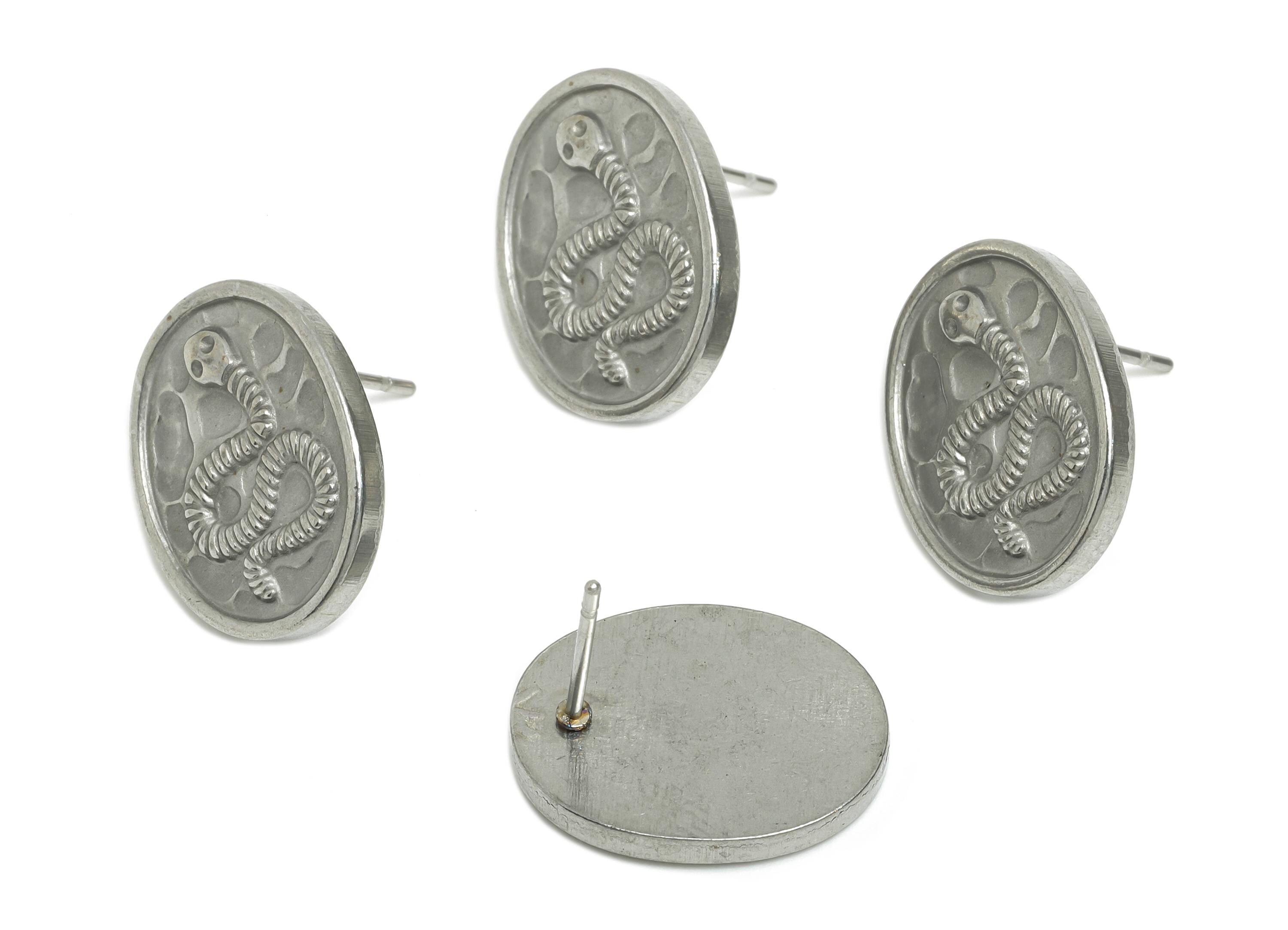 Steel Snake Stud Earring - Steel Textured Oval Snake Stud Earrings - Bold Steel Earring - Geometry Steel Post - 18x14x2.24mm -SS2715 - DOMEDBAZAAR