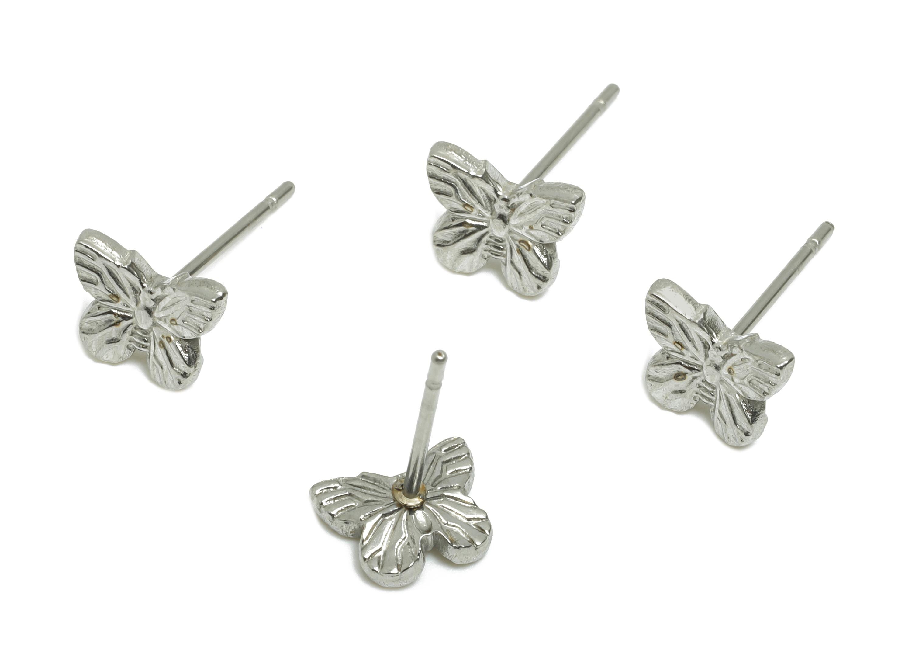 Steel Butterfly Stud Earring - Steel Textured Butterfly Stud Earrings - Mini Butterfly Steel Earring Post - Steel Post - 8x6x1.54mm - SS2725 - DOMEDBAZAAR