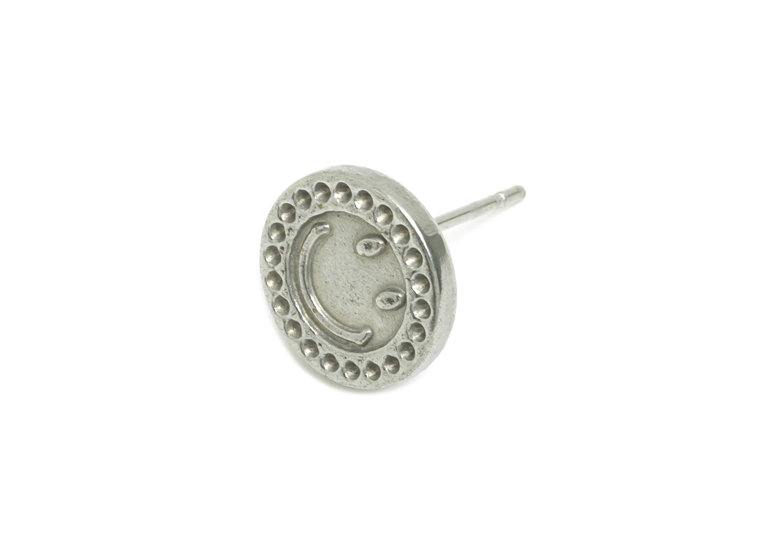 Steel Round Stud Earring - Steel Textured Happy Face Stud Earrings - Mini Steel Earring Post - Stainless Steel Post - 10x10x1.77mm - SS2716