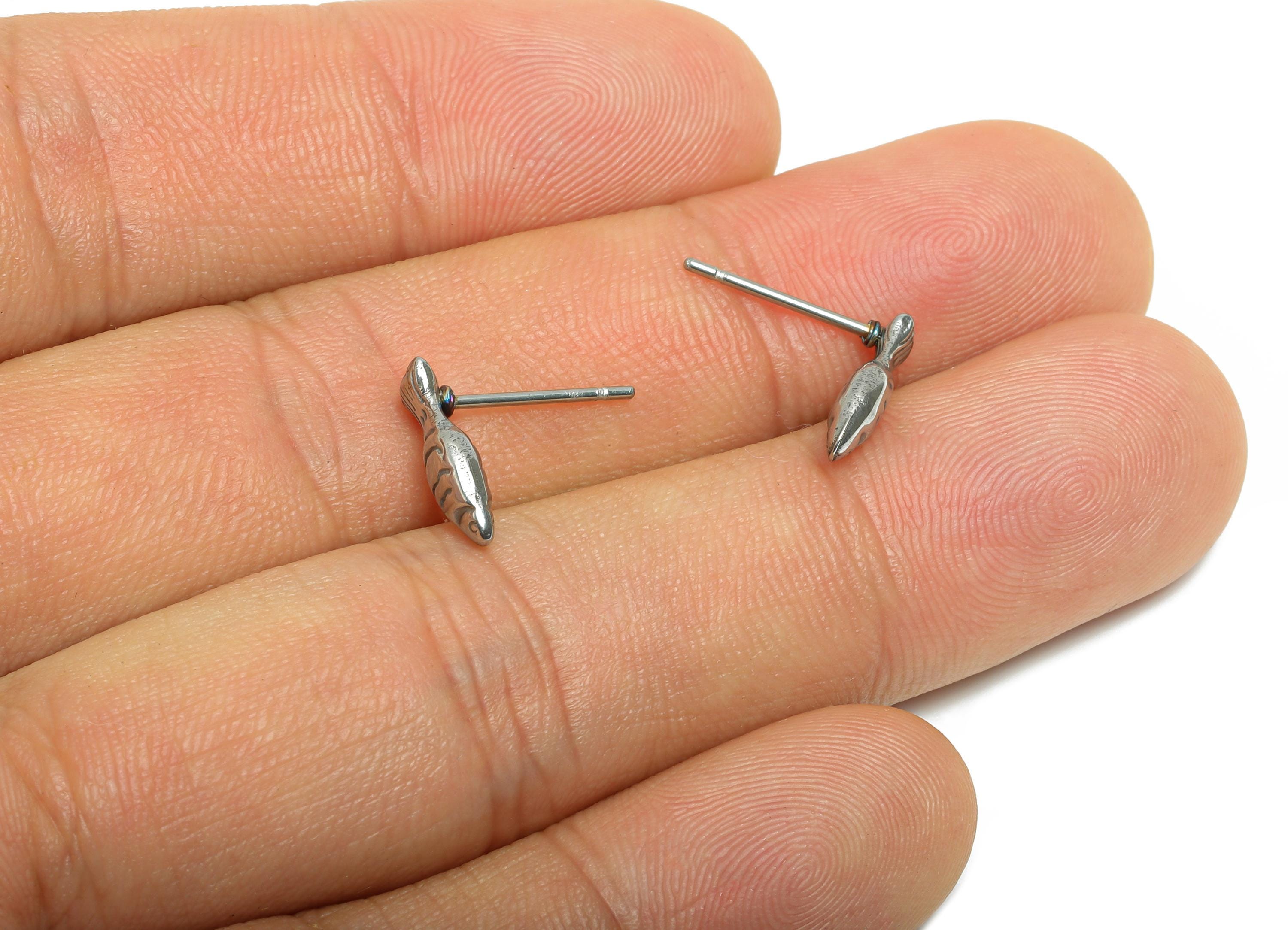 Steel Fish Stud Earring - Steel Tiny Textured Fish Earring - Steel Marine Life Earring Post - Stainless Steel Post - 12x4x2.77mm - SS2719 - DOMEDBAZAAR