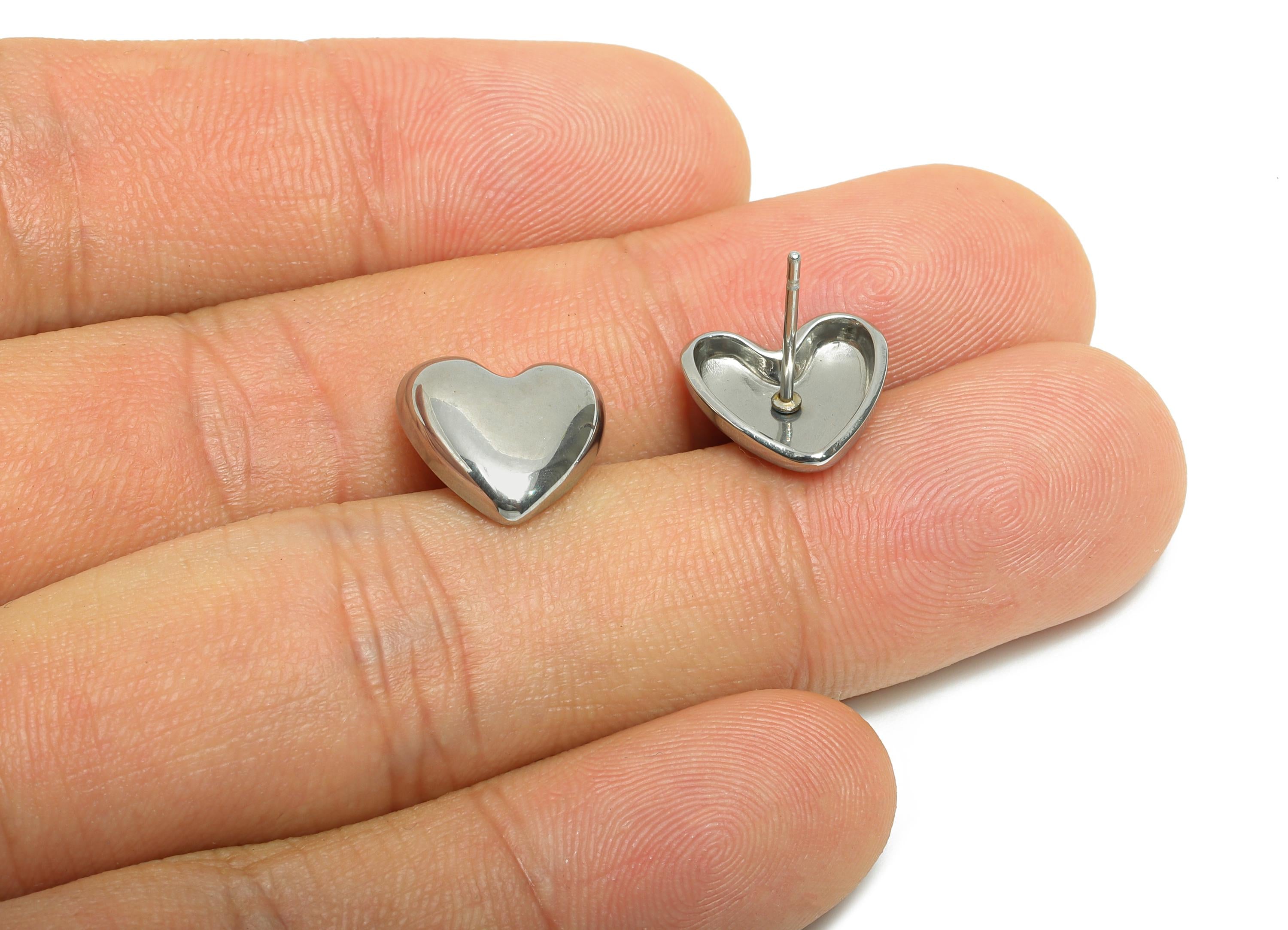 Steel Heart Stud Earring - Steel Romantic Stud Earring - Valentine Jewelry - Stainless Steel Post - Minimalist Heart Stud - 11x12x3mm-SS2713