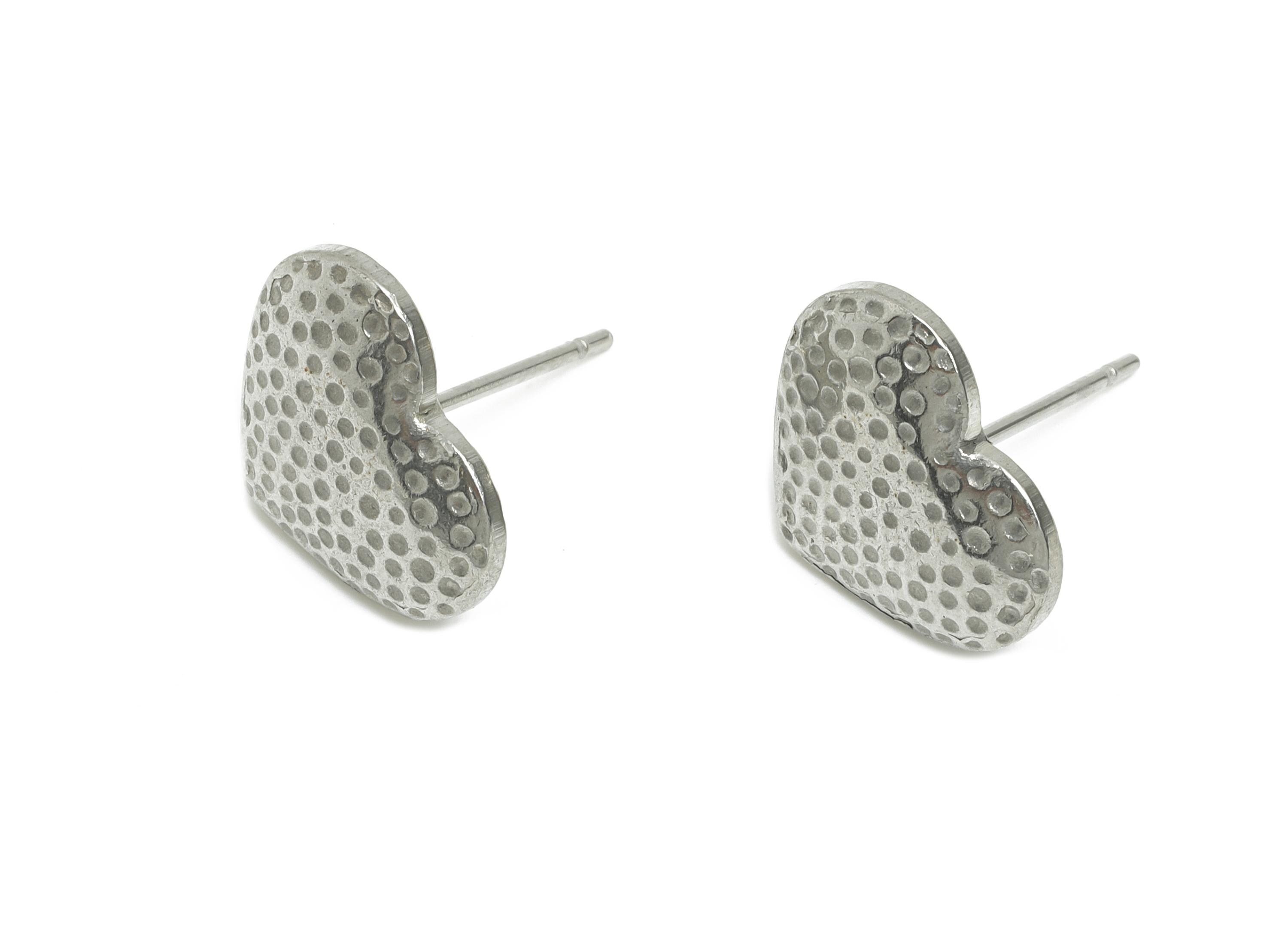 Steel Heart Stud Earring - Steel Romantic Stud Earring - Valentine Jewelry - Textured Heart Stud - Dotted Heart Jewelry - 11x14x1mm-SS2734 - DOMEDBAZAAR