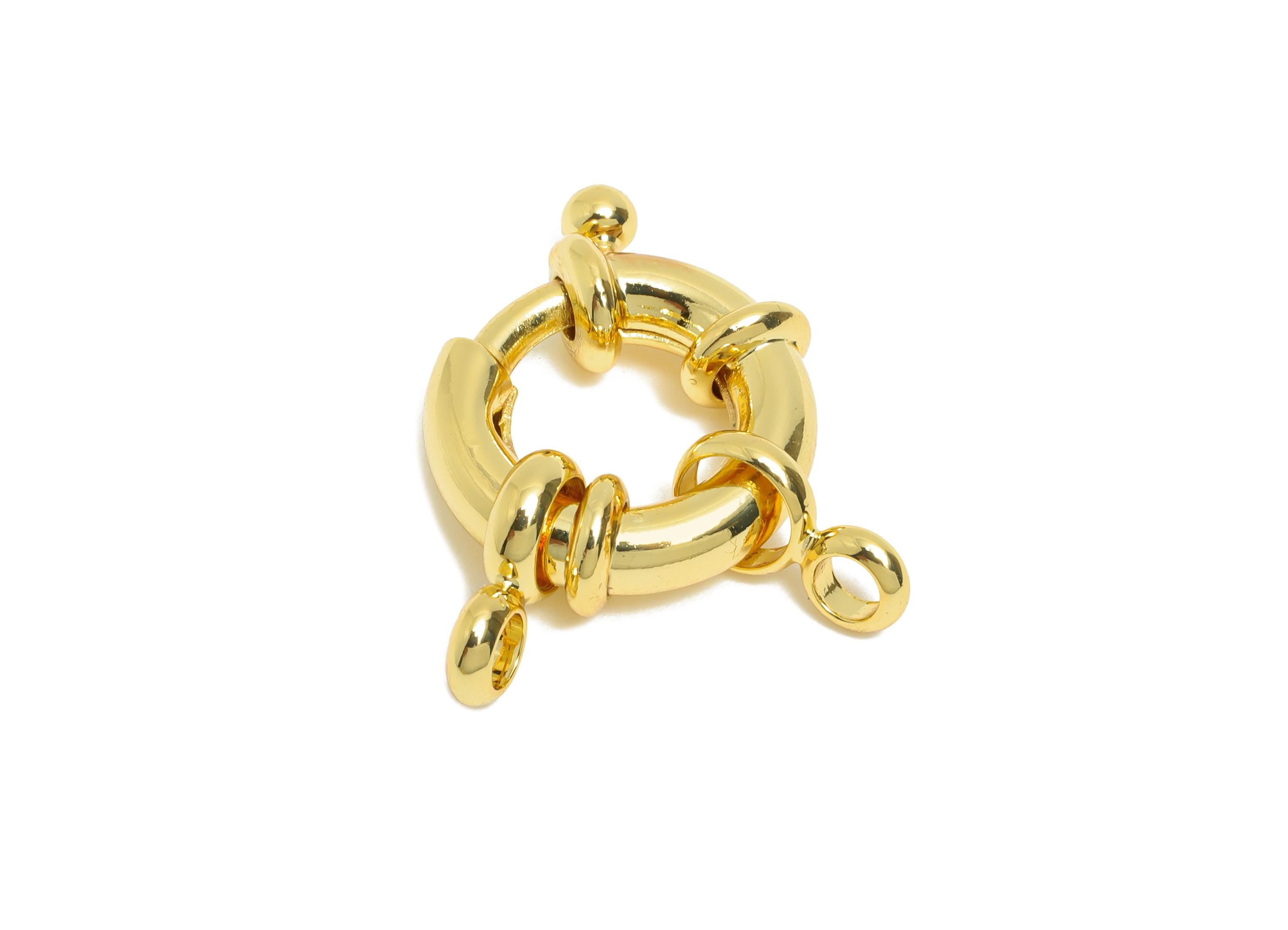 17mm Brass Round Spring Ring Clasp - Spring Ring Clasp with Loop - Chunky Lock Connector - 18K Real Gold Plated - 17.7x14.8x5mm - RGP11016 - DOMEDBAZAAR