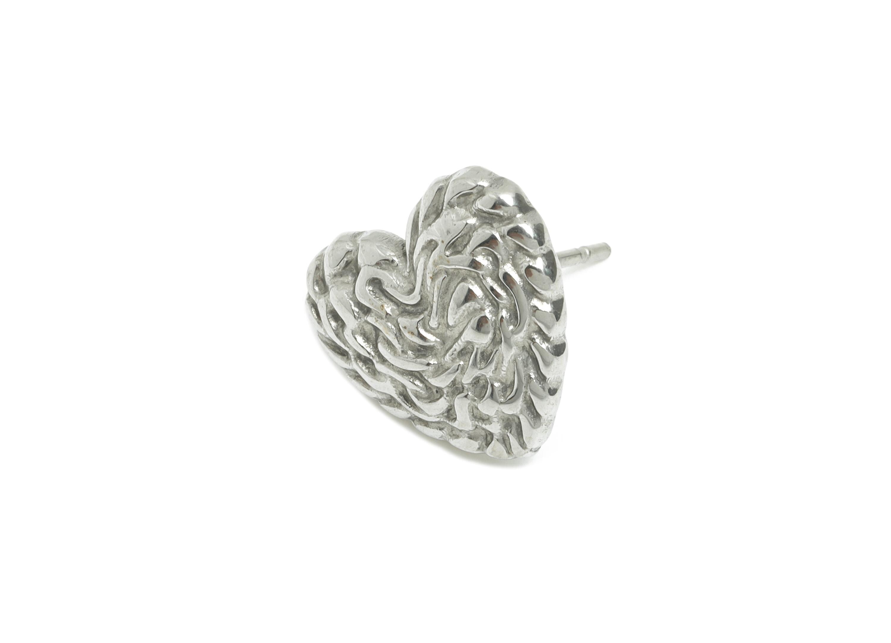 Steel Heart Stud Earring - Steel Textured Romantic Stud Earring - Valentine Jewelry - Steel Post - Minimalist Heart Stud - 14x13x1mm-SS2729 - DOMEDBAZAAR