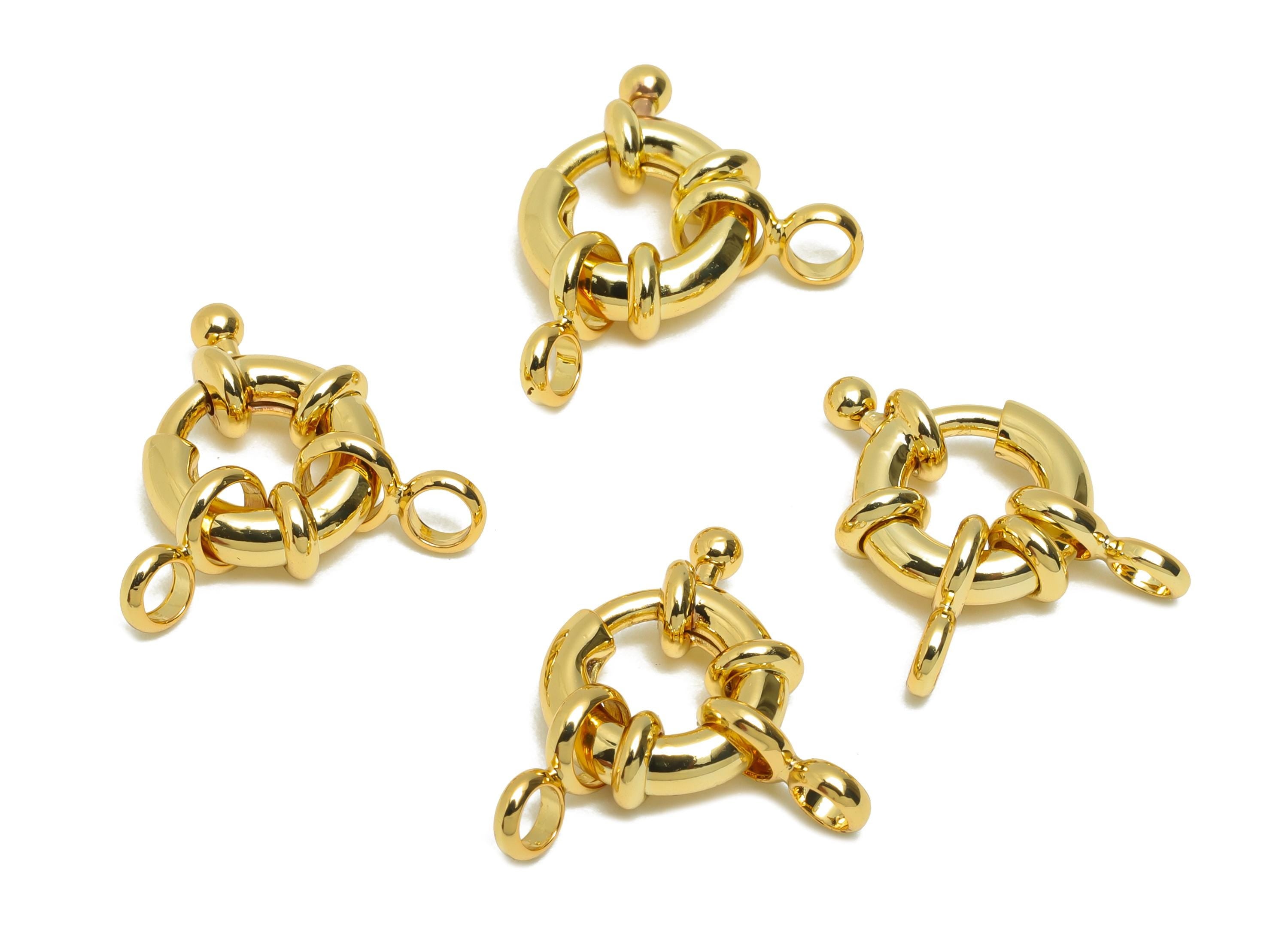 Brass Round Spring Ring Clasp - Spring Ring Clasp with Loop - Chunky Circle Lock Connector - 18K Real Gold Plated - 21.7x14.7x4mm - RGP11018 - DOMEDBAZAAR