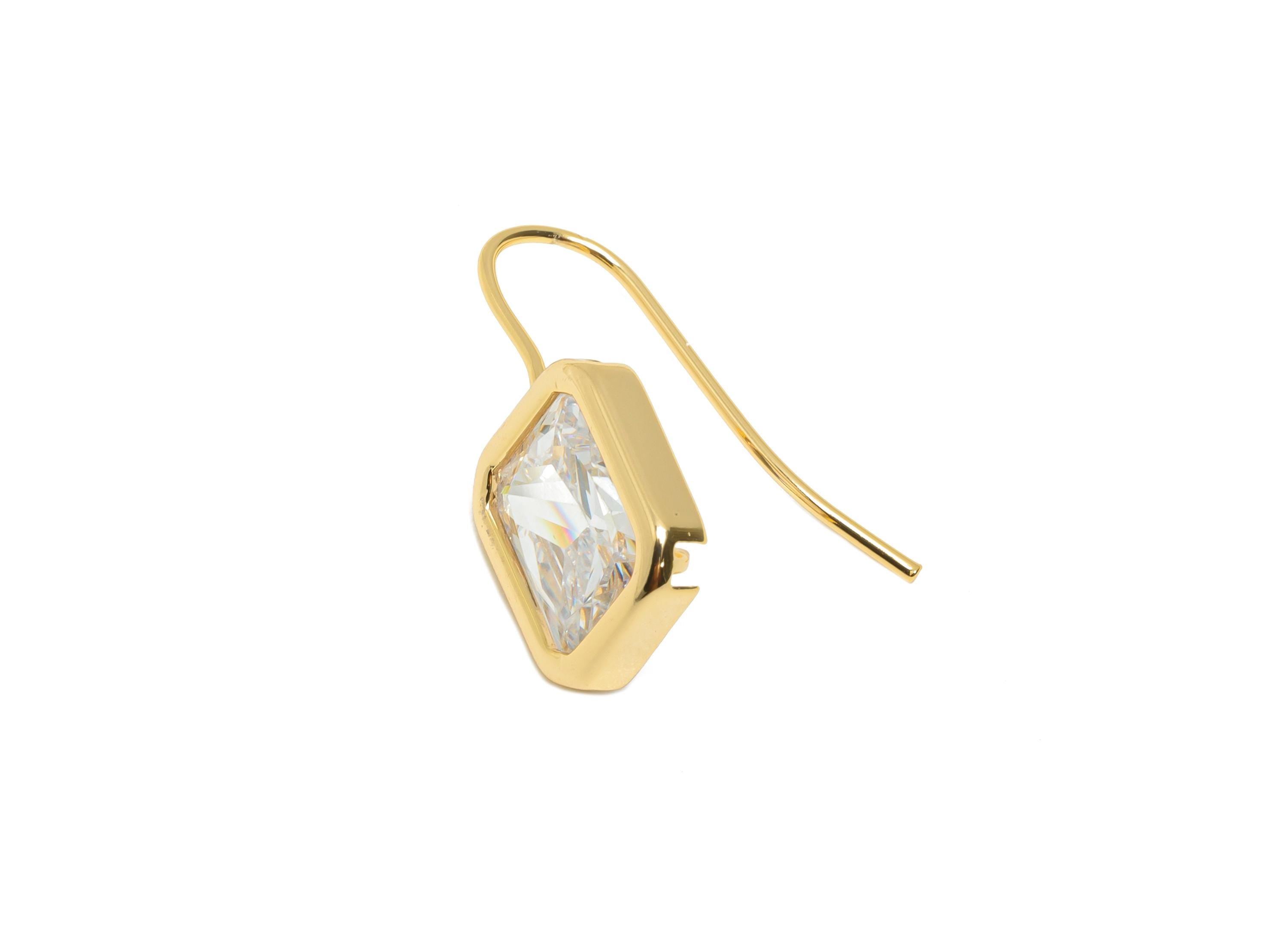 Brass Zircon Hook Earring - Geometric Faceted Zircon Ear Wire Hook - Elegant Hook Ear Jewelry Gift - 18K Gold Plated - 24x10x5mm - RGP11075 - DOMEDBAZAAR