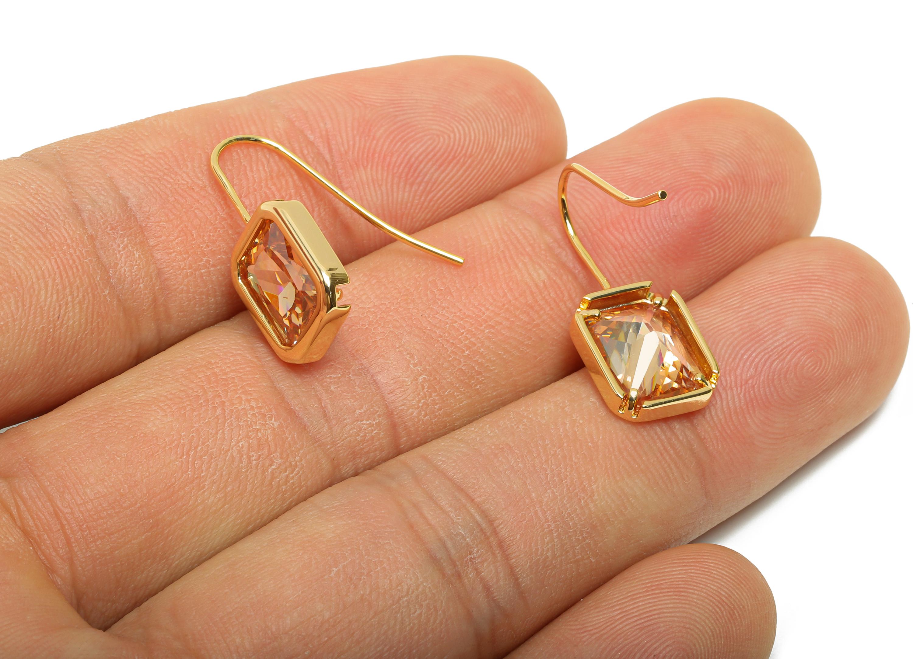 Brass Zircon Hook Earring - Geometric Faceted Zircon Ear Wire Hook - Elegant Hook Ear Jewelry Gift - 18K Gold Plated - 24x10x5mm - RGP11078 - DOMEDBAZAAR