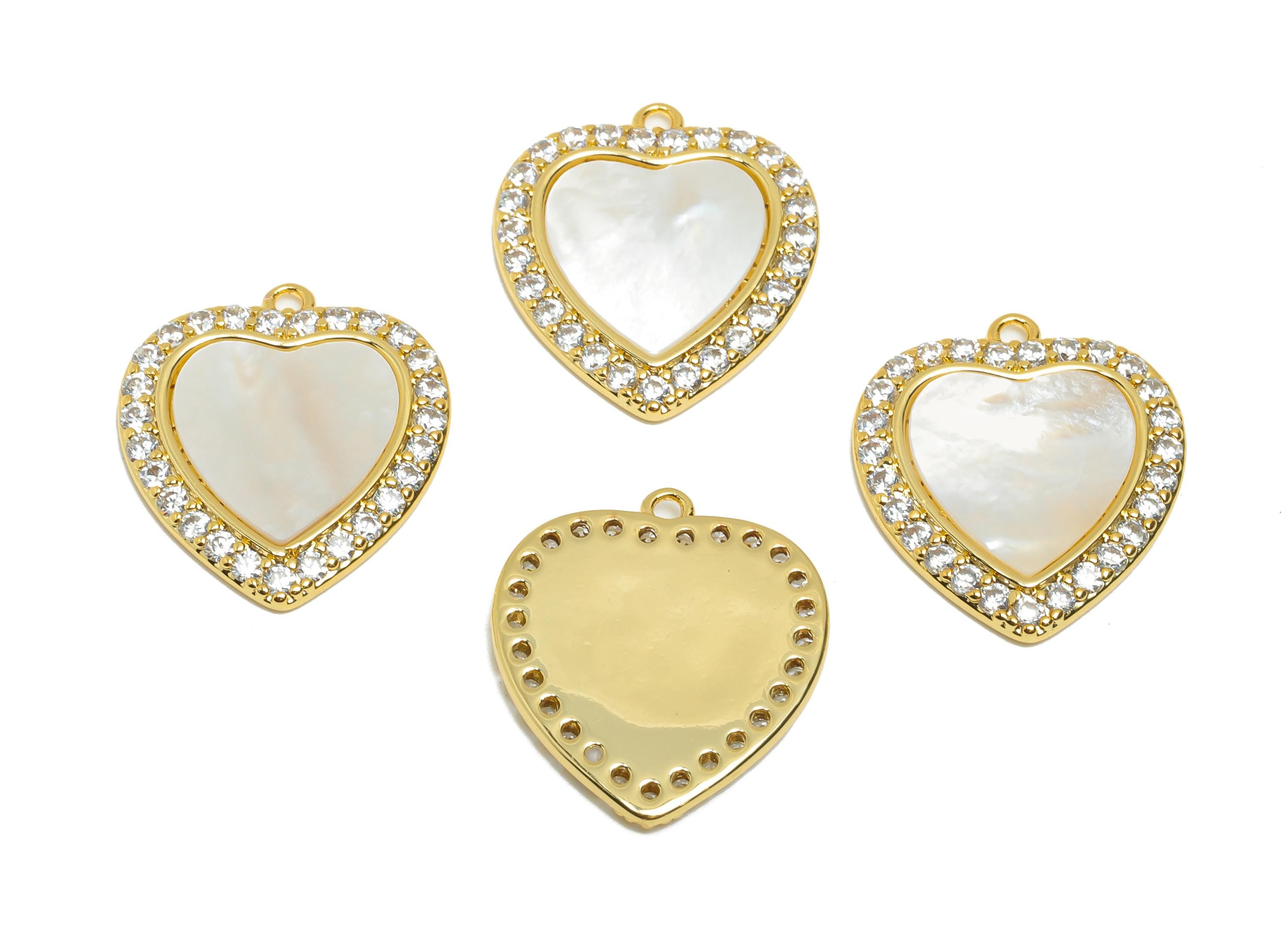 Brass Heart Shell Pendant - Sparkling Zircon Love Pendant - Romantic Heart Jewelry Making - 18K Real Gold Plated - 19.4x17.2x2mm - RGP11092 - DOMEDBAZAAR