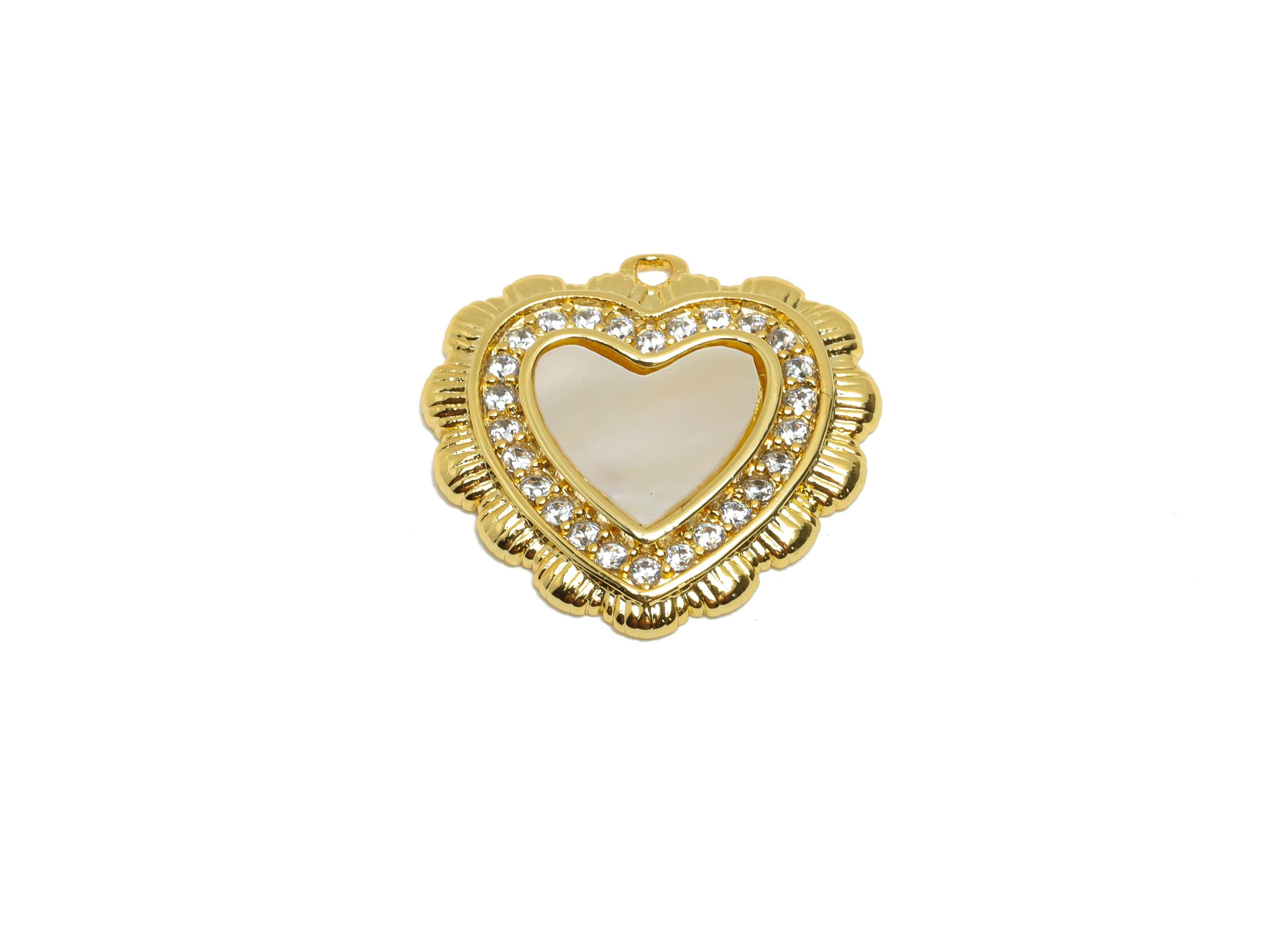 Brass Heart Shell Pendant - Sparkling Zircon Love Pendant - Refined Heart Jewelry Making - 18K Real Gold Plated - 17.7x18.3x2.5mm - RGP11093 - DOMEDBAZAAR