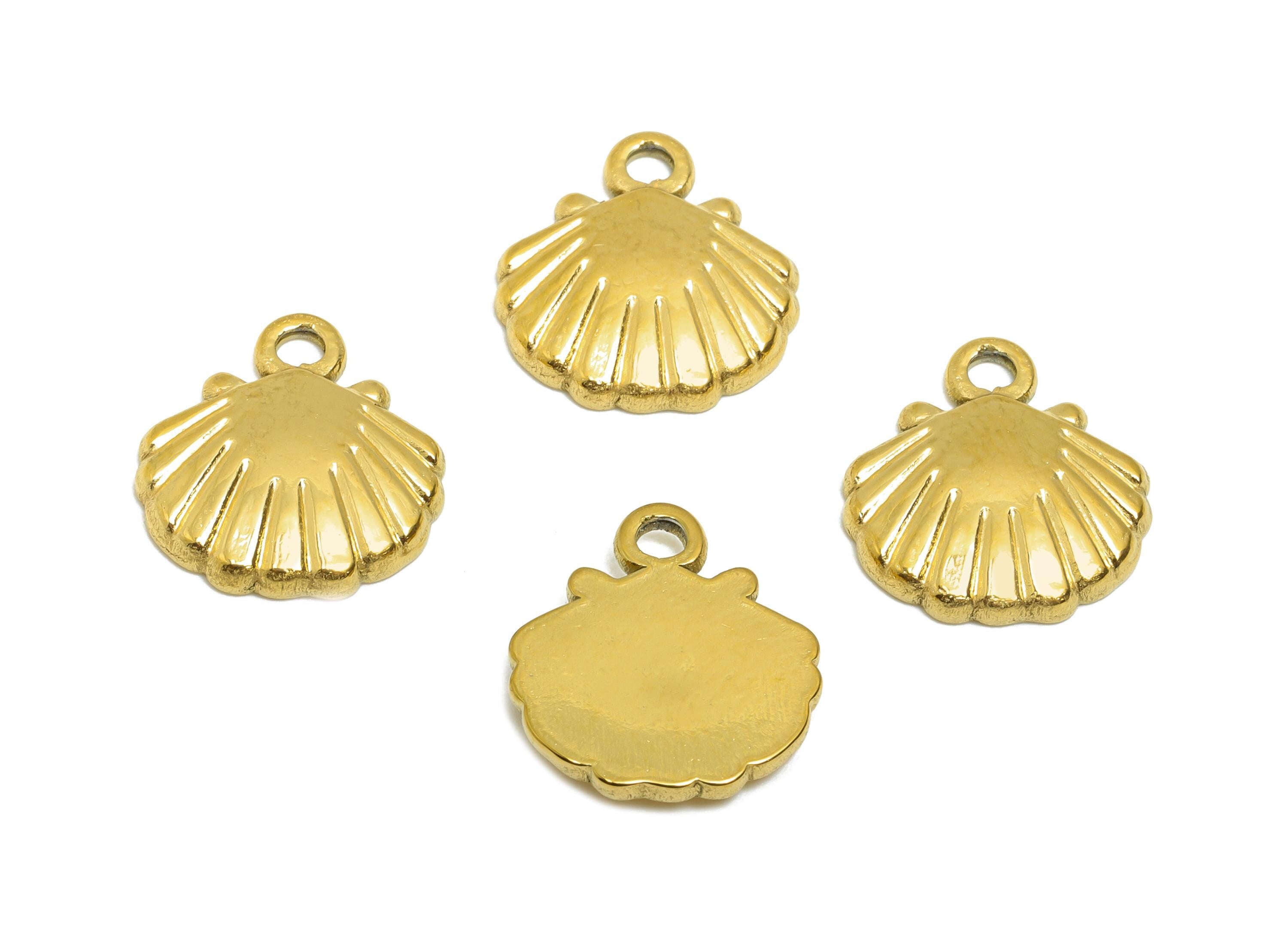 Steel Shell Charm - Textured Marine Life Necklace Pendant - Minimalist Shell Jewelry Piece - 24K Real Vacuum Plated - 13x12.5x2.4mm - SS2746 - DOMEDBAZAAR