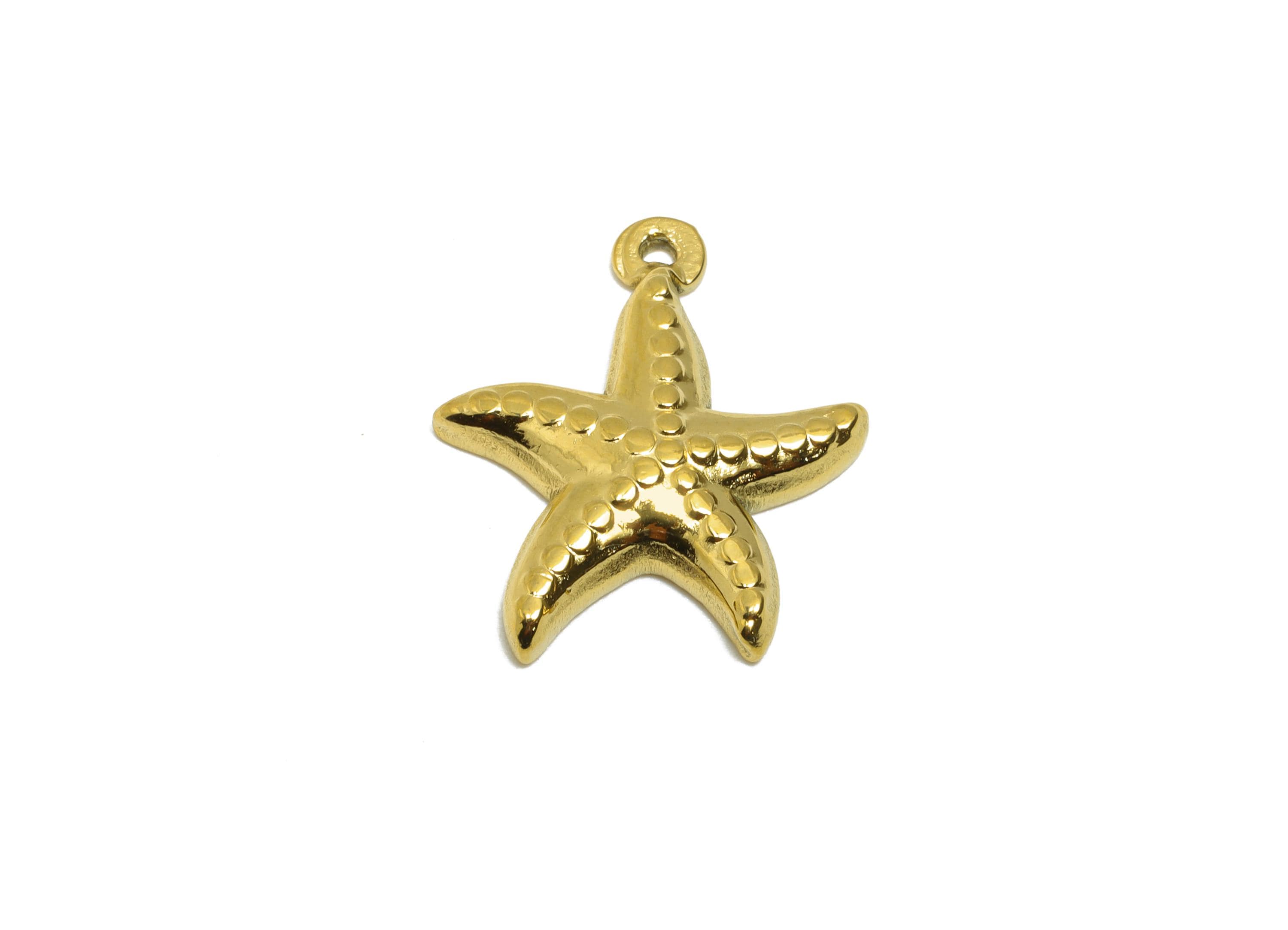 Steel Starfish Charm - Marine Life Necklace Pendant - Minimalist Starfish Jewelry Supply - 24K Real Vacuum Plated - 19x16.3x3.15mm - SS2747 - DOMEDBAZAAR
