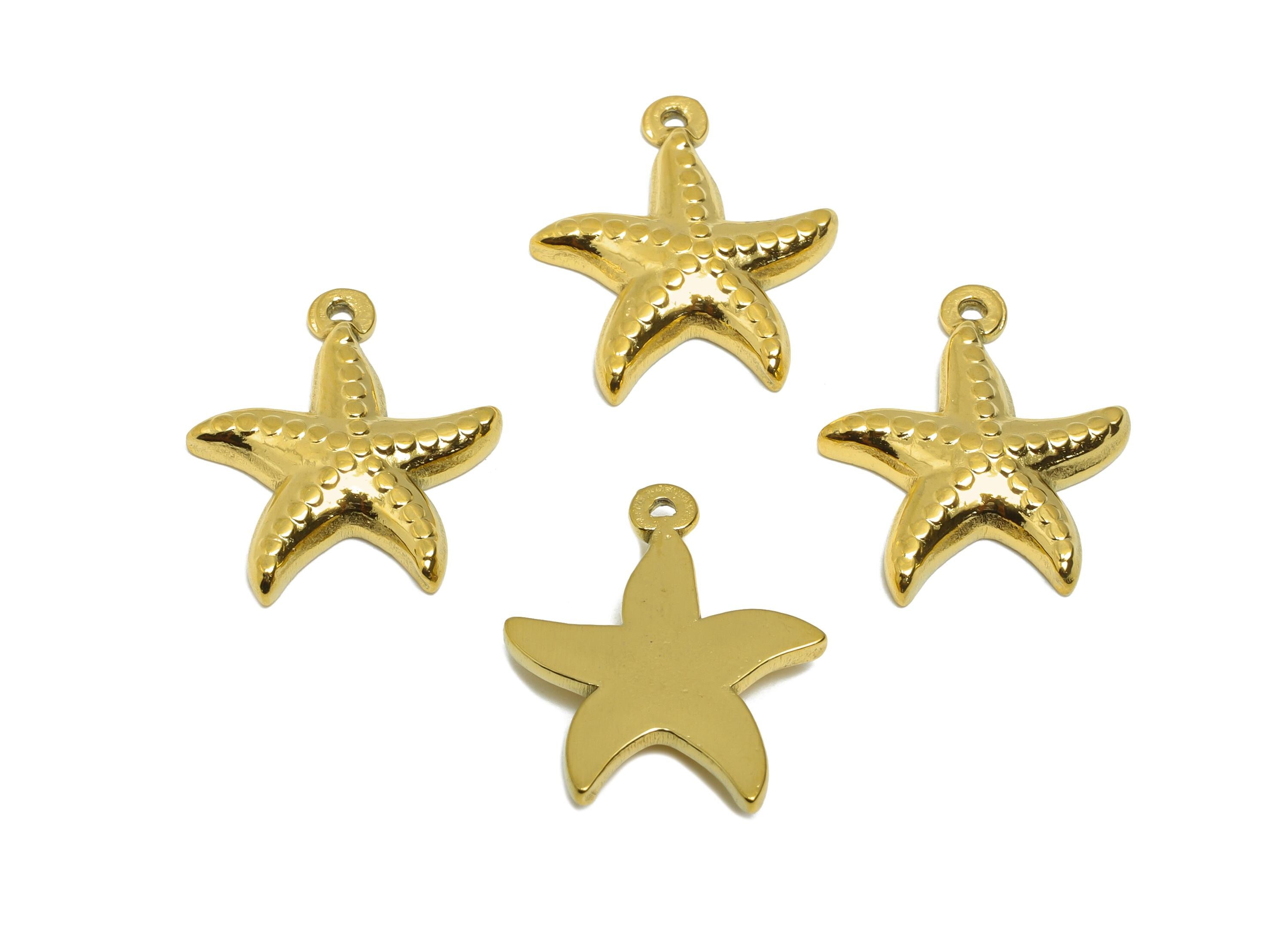 Steel Starfish Charm - Marine Life Necklace Pendant - Minimalist Starfish Jewelry Supply - 24K Real Vacuum Plated - 19x16.3x3.15mm - SS2747 - DOMEDBAZAAR