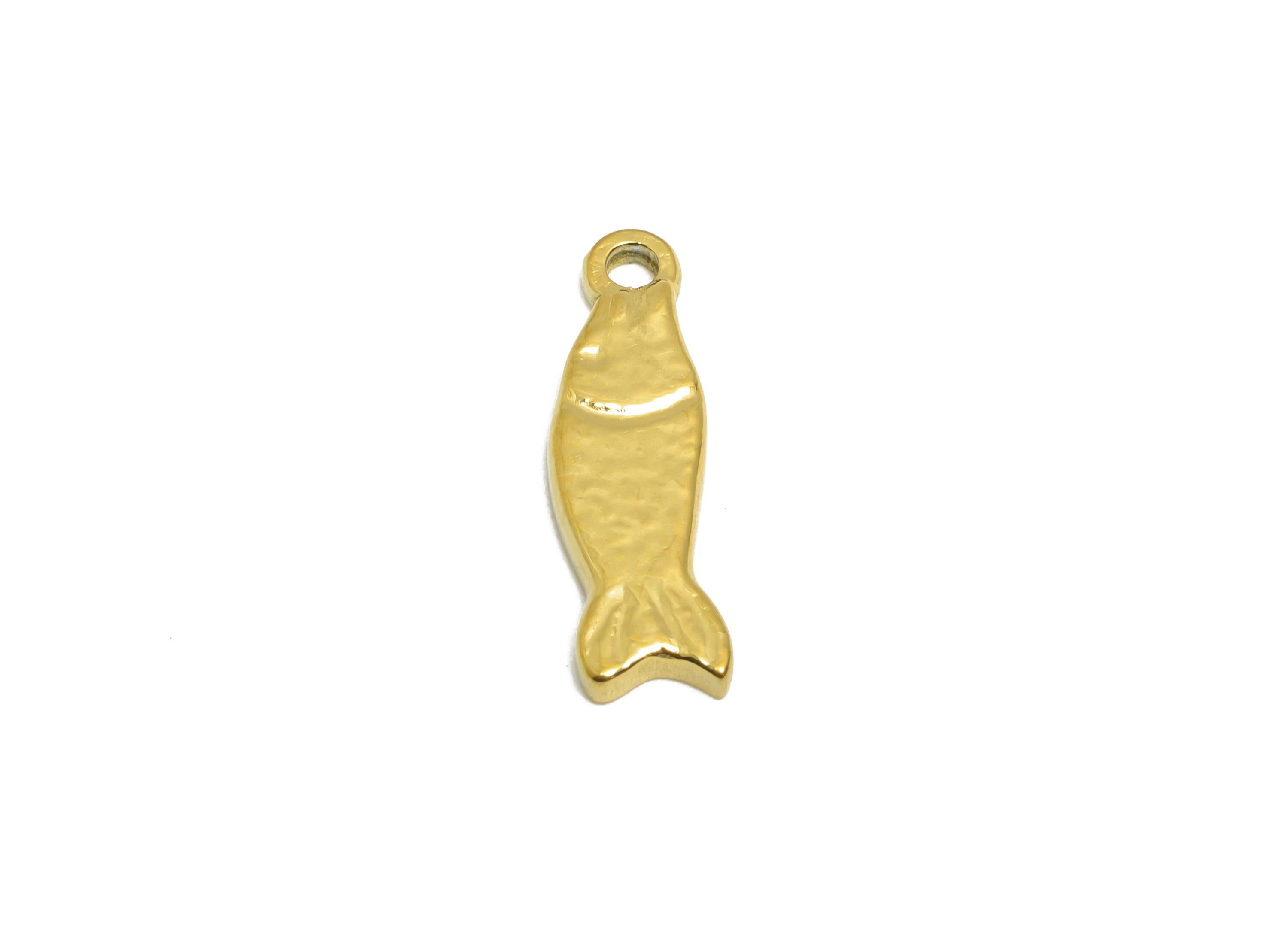 Gold Steel Fish Charm - Cute Marine Life Bracelet Charm - Ocean Animal Jewelry Component - 24K Real Vacuum Plated - 16.8x5.16x1.6mm - SS2751 - DOMEDBAZAAR