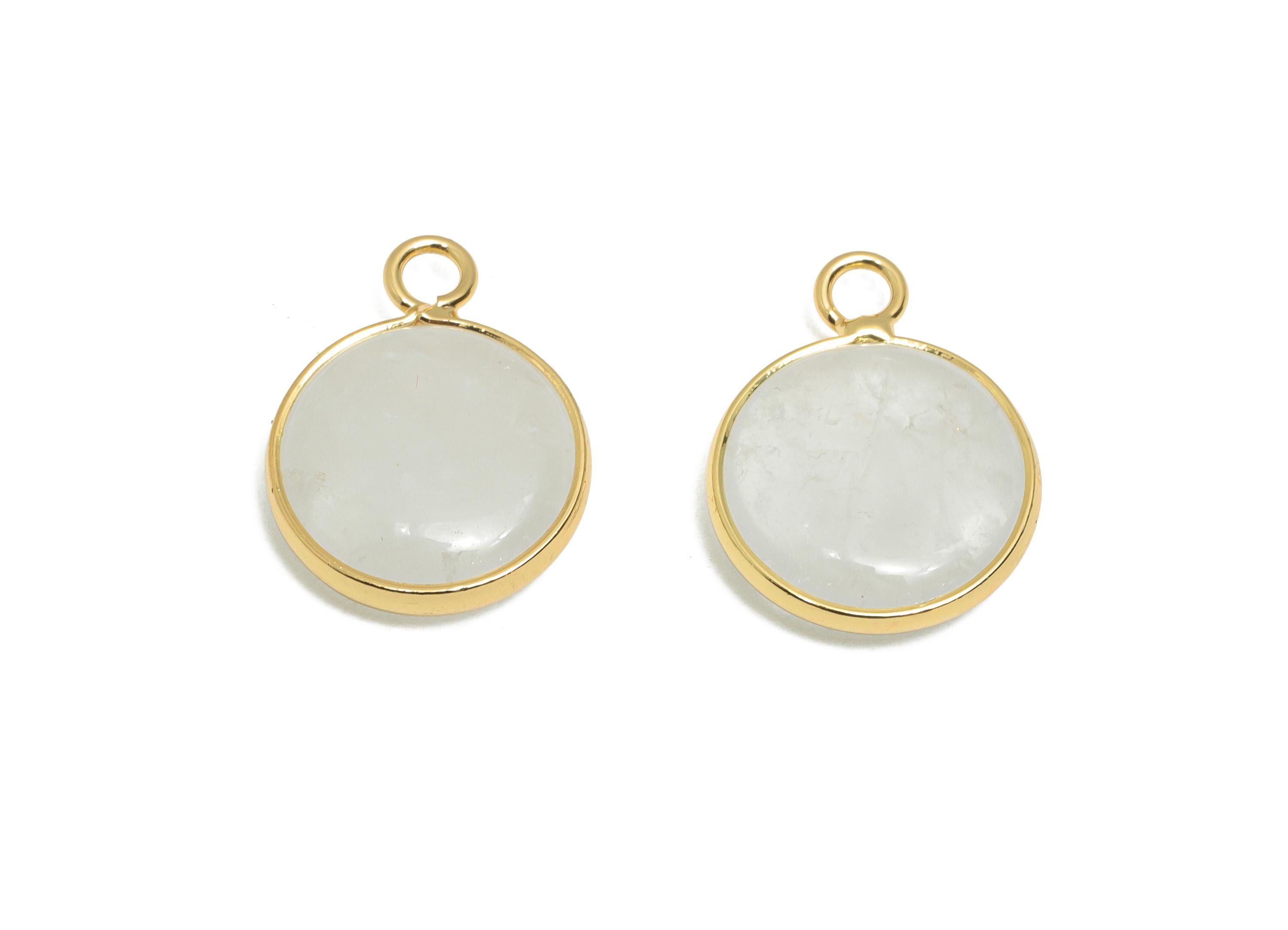 Brass Gemstone Pendant - Gold Framed Pendant - Bezel Set Stone Pendant - Clear Crystal Natural Stone - Gold Tone Plating - 19x14x4mm -NS3121 - DOMEDBAZAAR