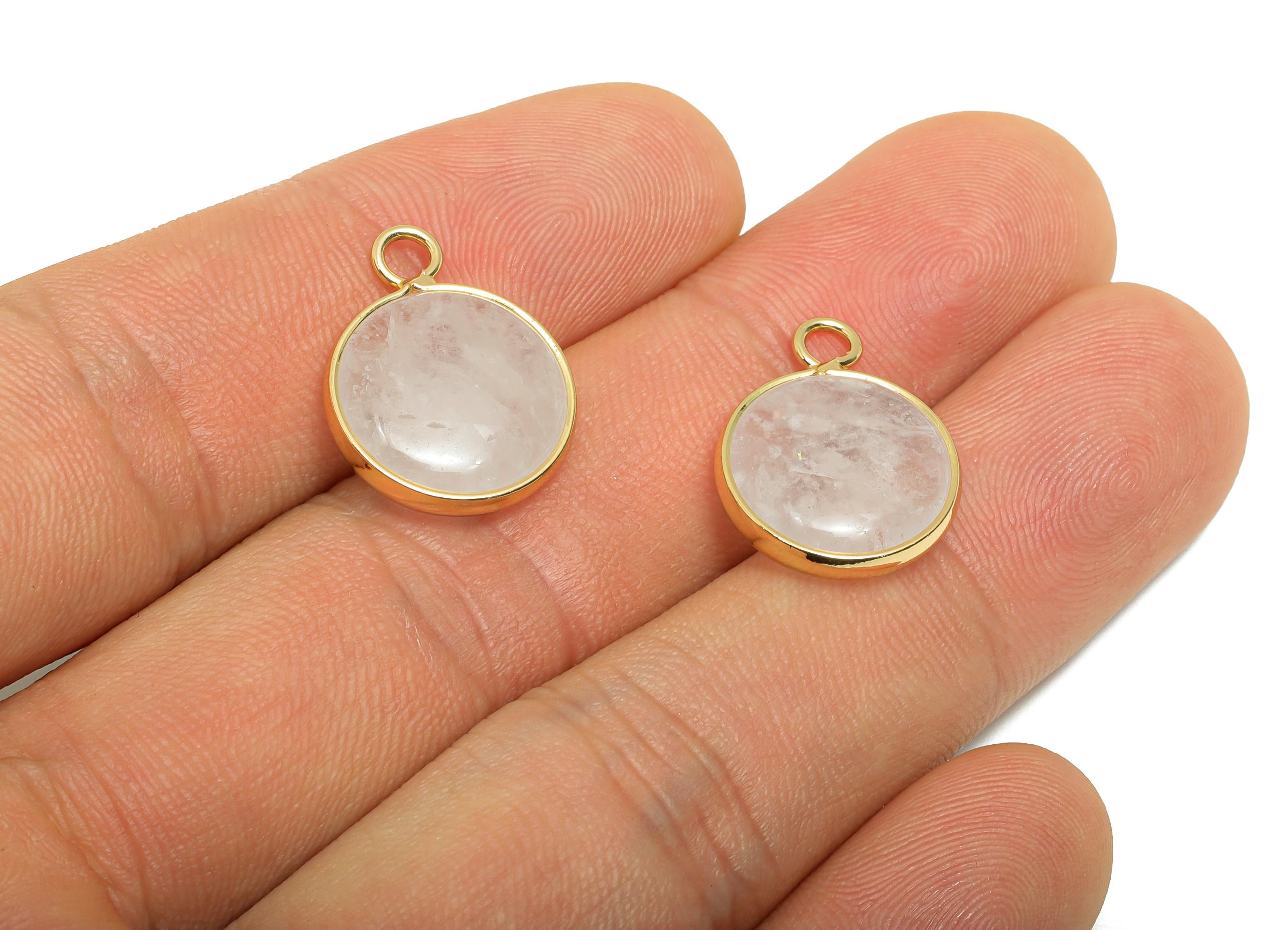 Brass Gemstone Pendant - Gold Framed Pendant - Bezel Set Stone Pendant - Clear Crystal Natural Stone - Gold Tone Plating - 19x14x4mm -NS3121 - DOMEDBAZAAR