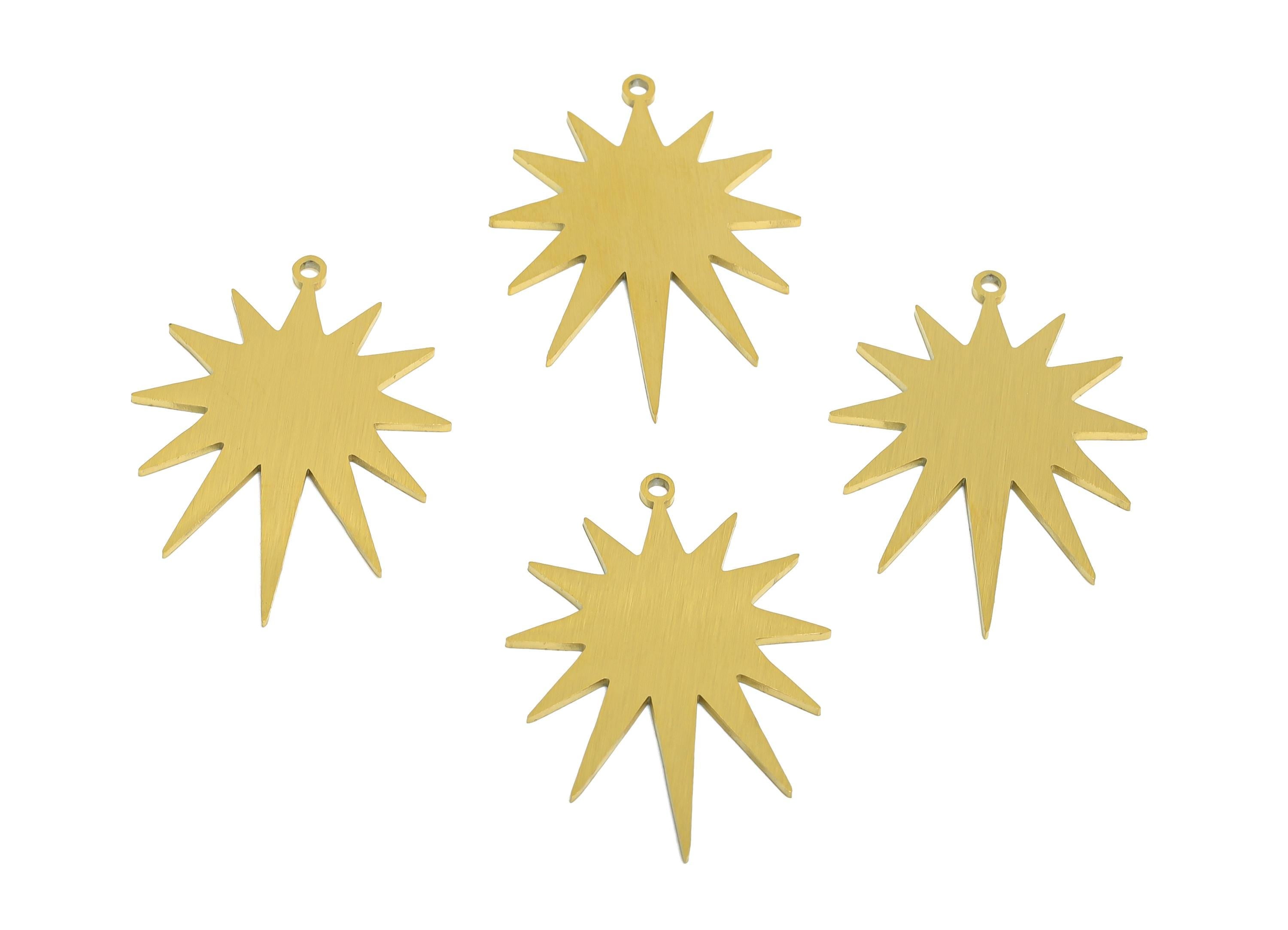 Steel Radiant Sunburst Pendant - Abstract Steel Sunshine Charm - Statement Geometric Jewelry - Real Vacuum Plated - 29x21x0.9mm - SS2757 - DOMEDBAZAAR