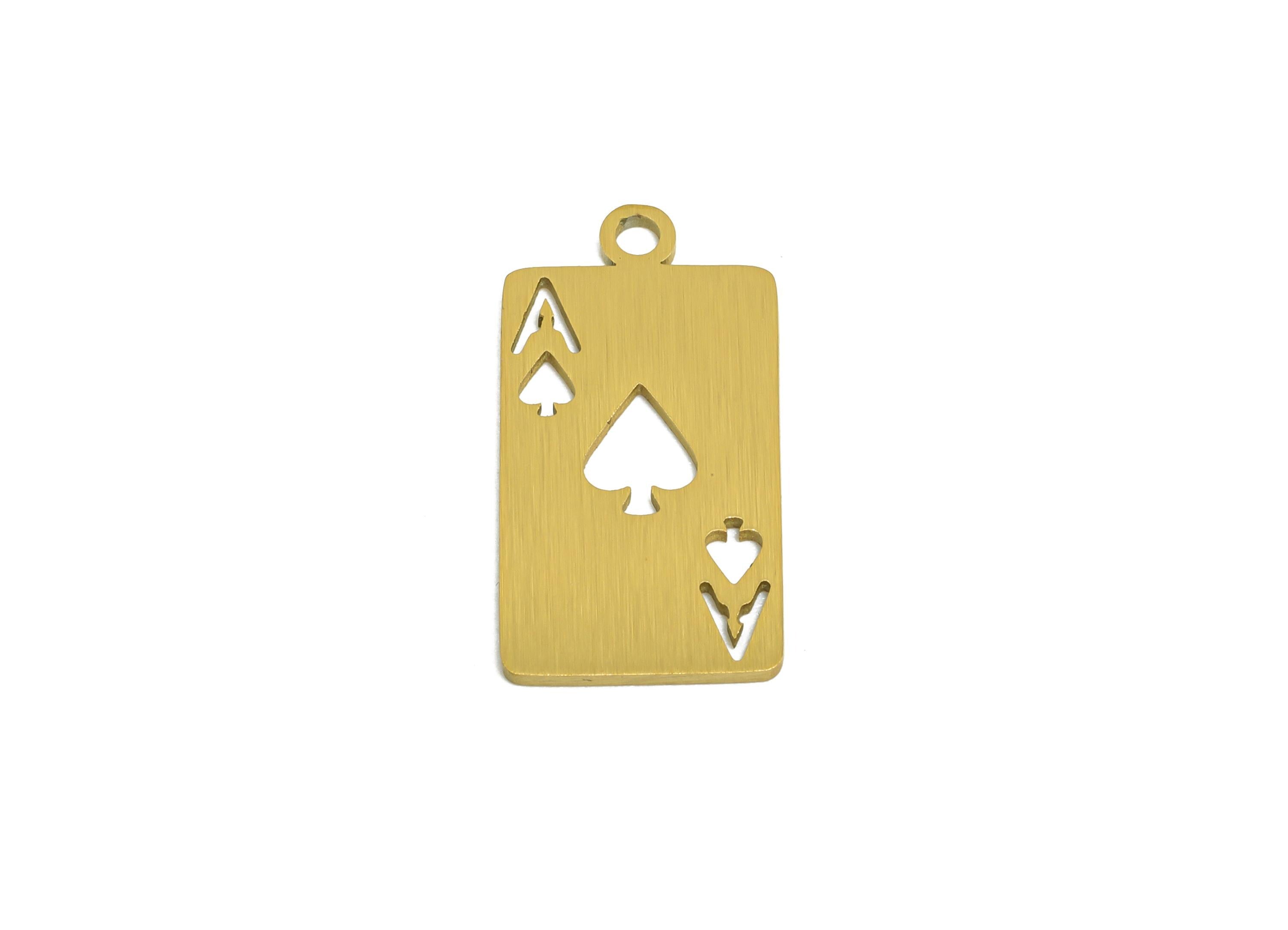 Gold Steel Ace of Spades Charms - Card Game Pendant for Necklace - Jewelry Making Supplies - Real Vacuum Plating - 19x10x0.9mm - SS2761 - DOMEDBAZAAR