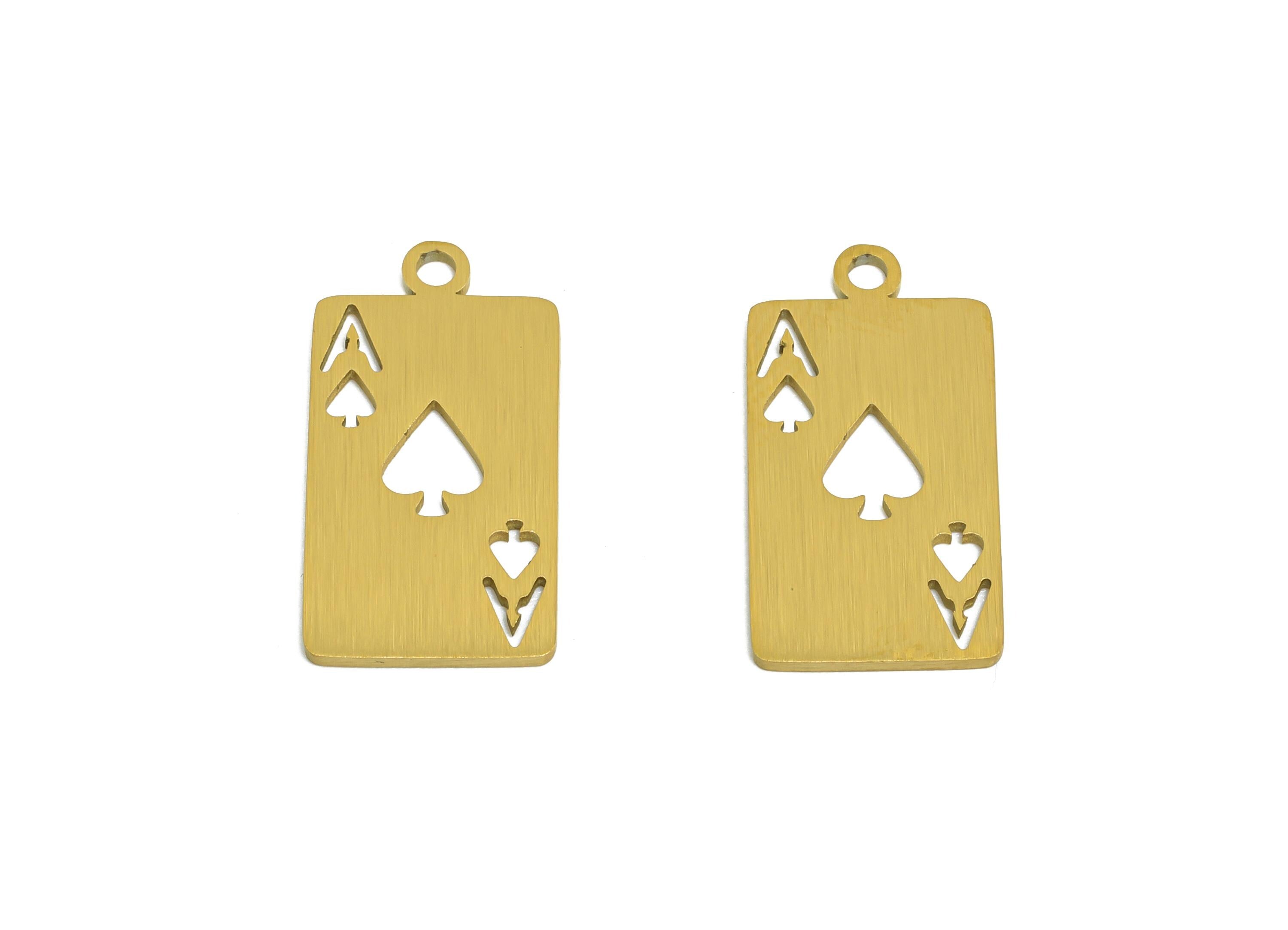 Gold Steel Ace of Spades Charms - Card Game Pendant for Necklace - Jewelry Making Supplies - Real Vacuum Plating - 19x10x0.9mm - SS2761 - DOMEDBAZAAR
