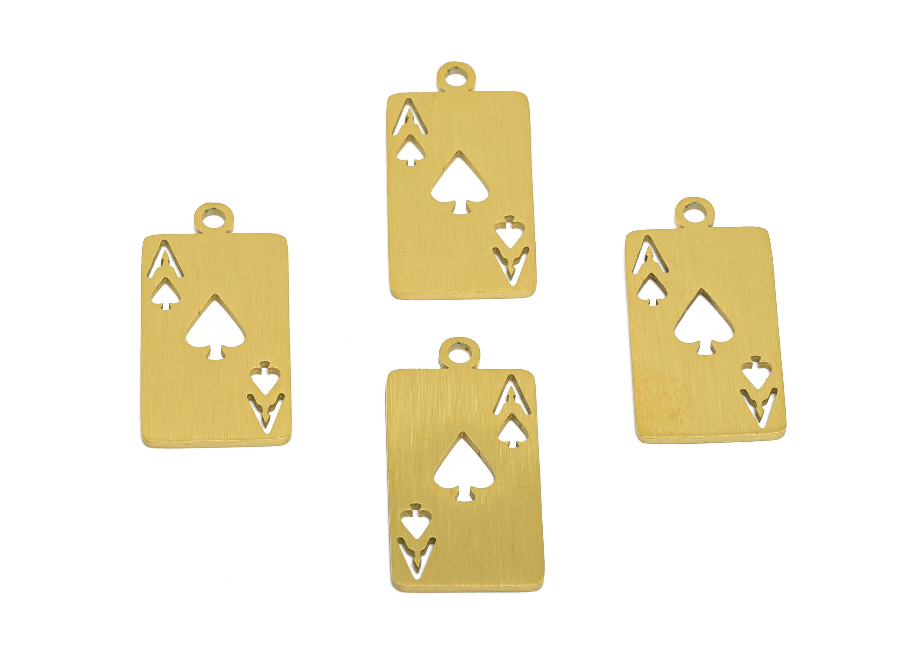 Gold Steel Ace of Spades Charms - Card Game Pendant for Necklace - Jewelry Making Supplies - Real Vacuum Plating - 19x10x0.9mm - SS2761 - DOMEDBAZAAR