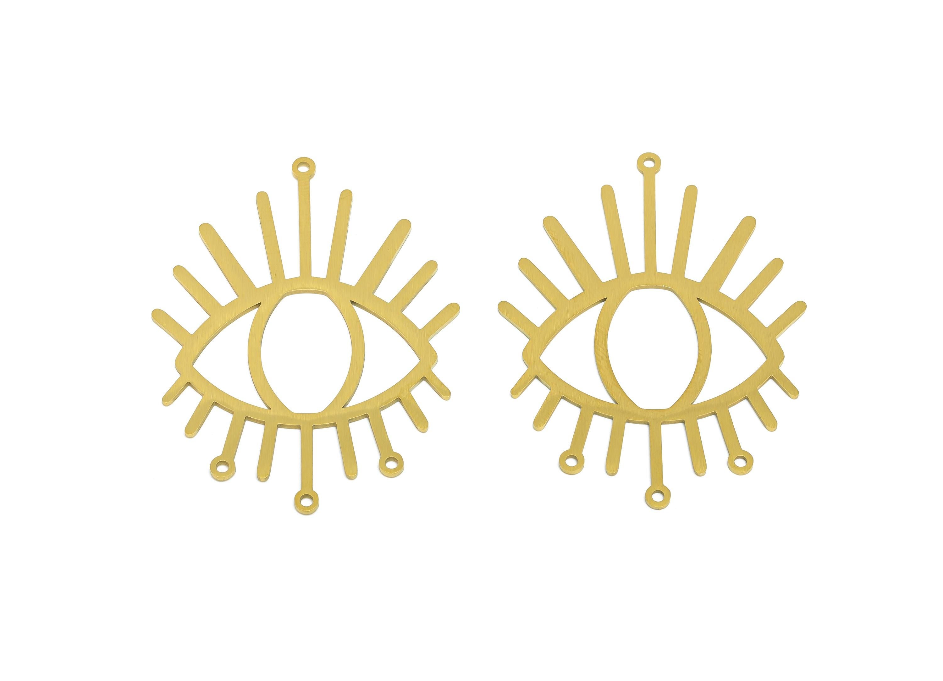 Sunburst Eye Pendant - Stainless Steel Eye Connector - Laser Cut Mystical Protection Charm - Real Vacuum Plated - 50.68x37.5x0.9mm - SS2762 - DOMEDBAZAAR