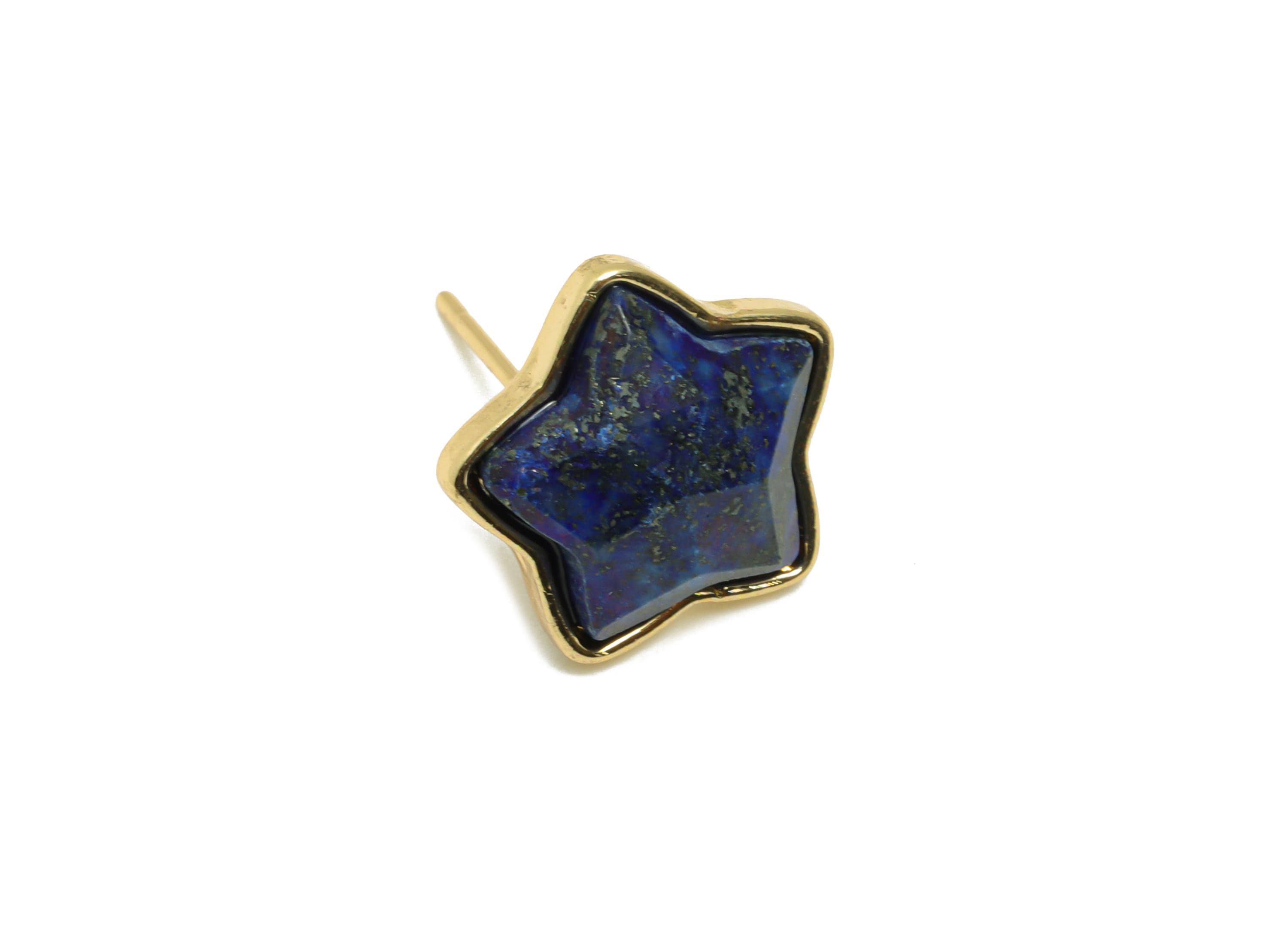 Alloy Lapis lazuli Star Earring Stud - Nature Stone Earring - Vintage Faceted Gemstone Earring Stud - Gold Tone Plating - 14x13x5mm-NS3116 - DOMEDBAZAAR