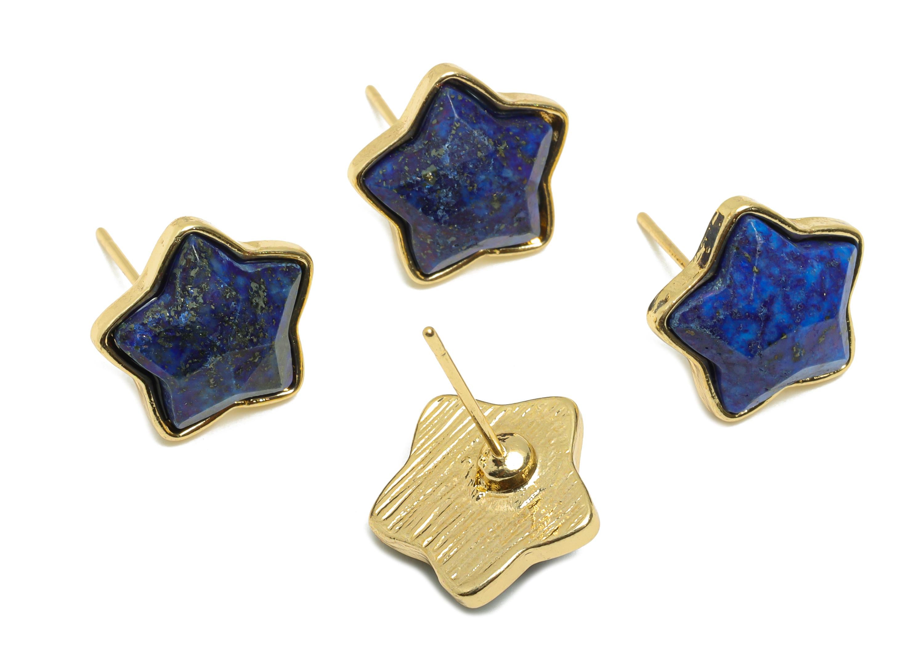 Alloy Lapis lazuli Star Earring Stud - Nature Stone Earring - Vintage Faceted Gemstone Earring Stud - Gold Tone Plating - 14x13x5mm-NS3116 - DOMEDBAZAAR