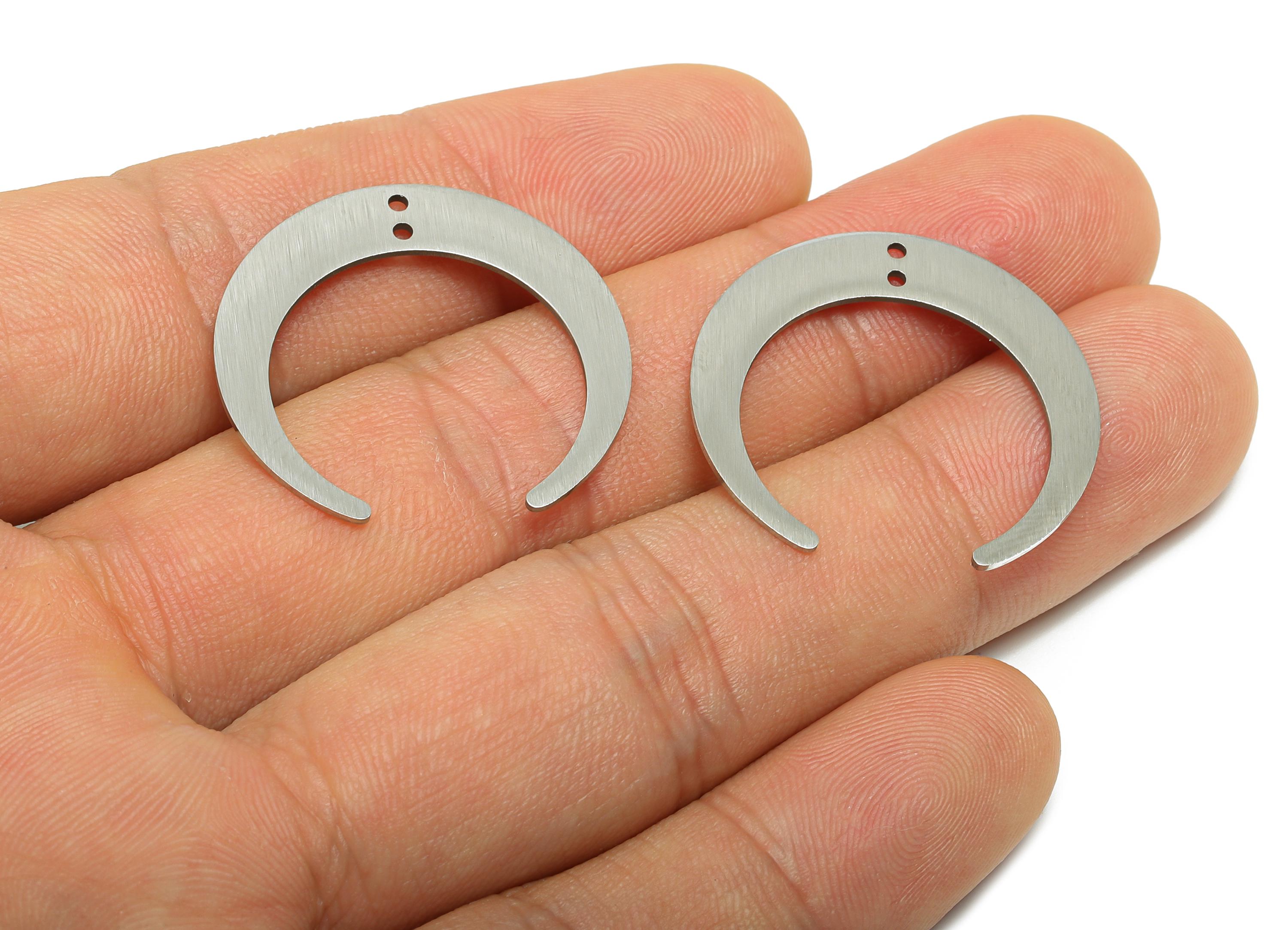 Steel Crescent Connector - Steel Open Lunar Pendant - Celestial Jewelry Supply - Double Hole Crescent Connector - 27.33x26.9x0.85mm - SS2768 - DOMEDBAZAAR